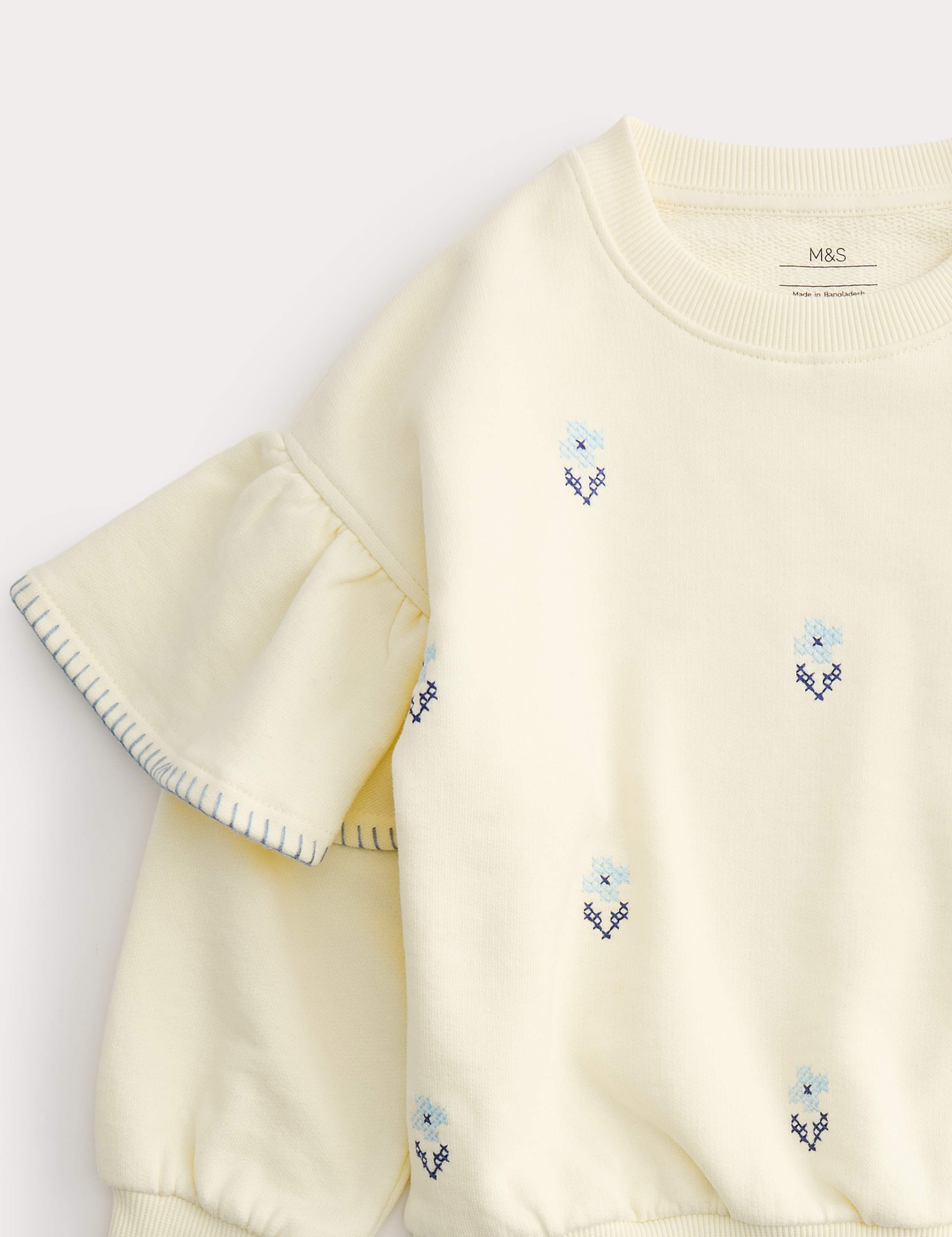 Cotton Rich Cross Stitch Frill Sweatshirt (2-8 Yrs) 2 of 2