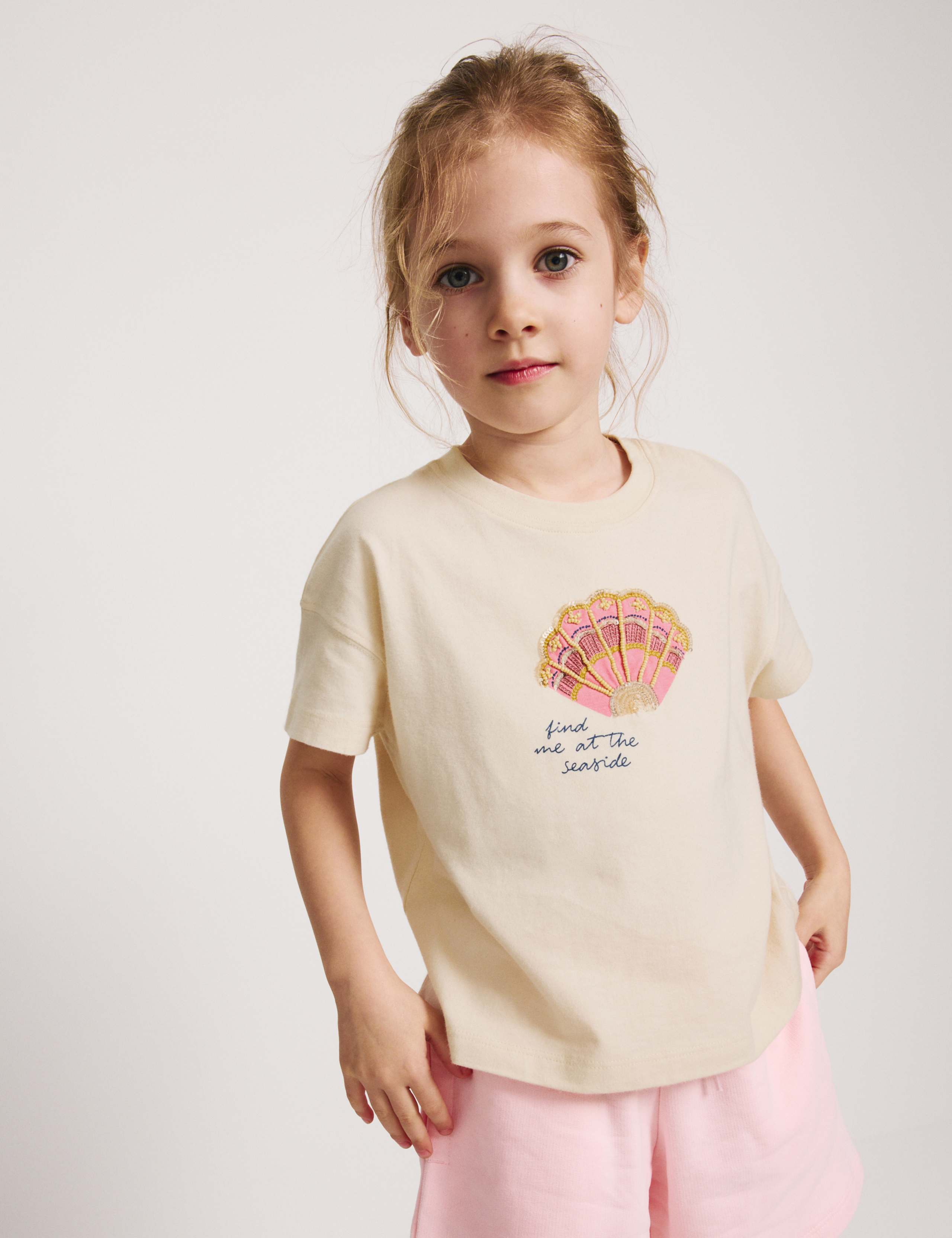 Pure Cotton Shell Embellished T-Shirt (4-8 Yrs) 6 of 7