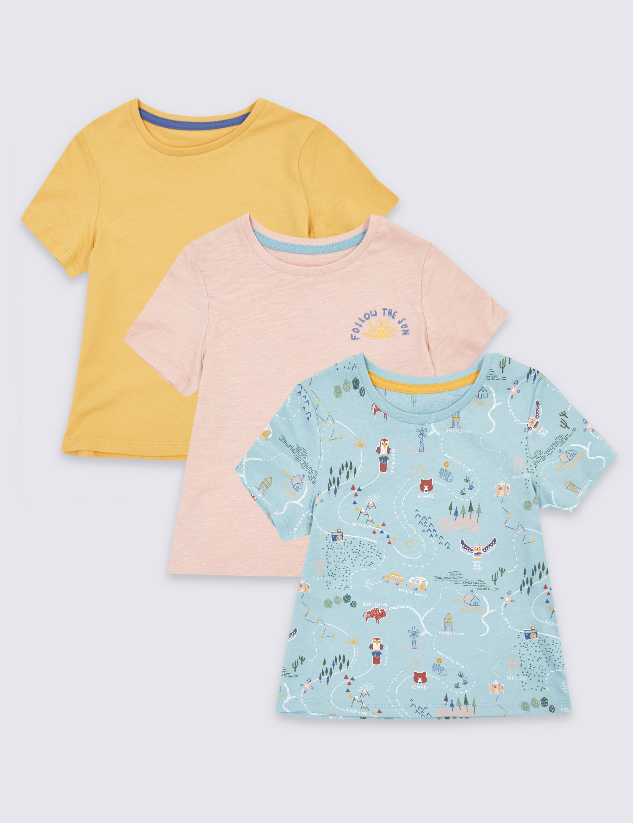 3 Pack Pure Cotton Road Trip T-Shirts (3 Months - 7 Years) 1 of 5