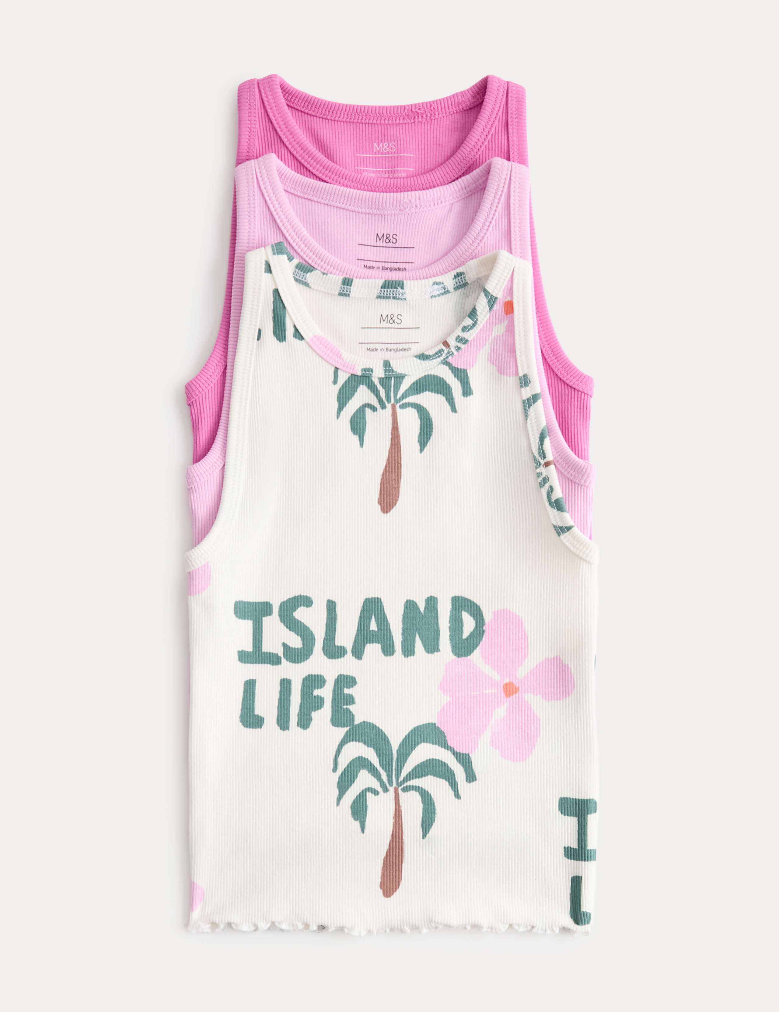 3 Pack Cotton Rich Island Life Vest Tops (2-8 Yrs) 1 of 2