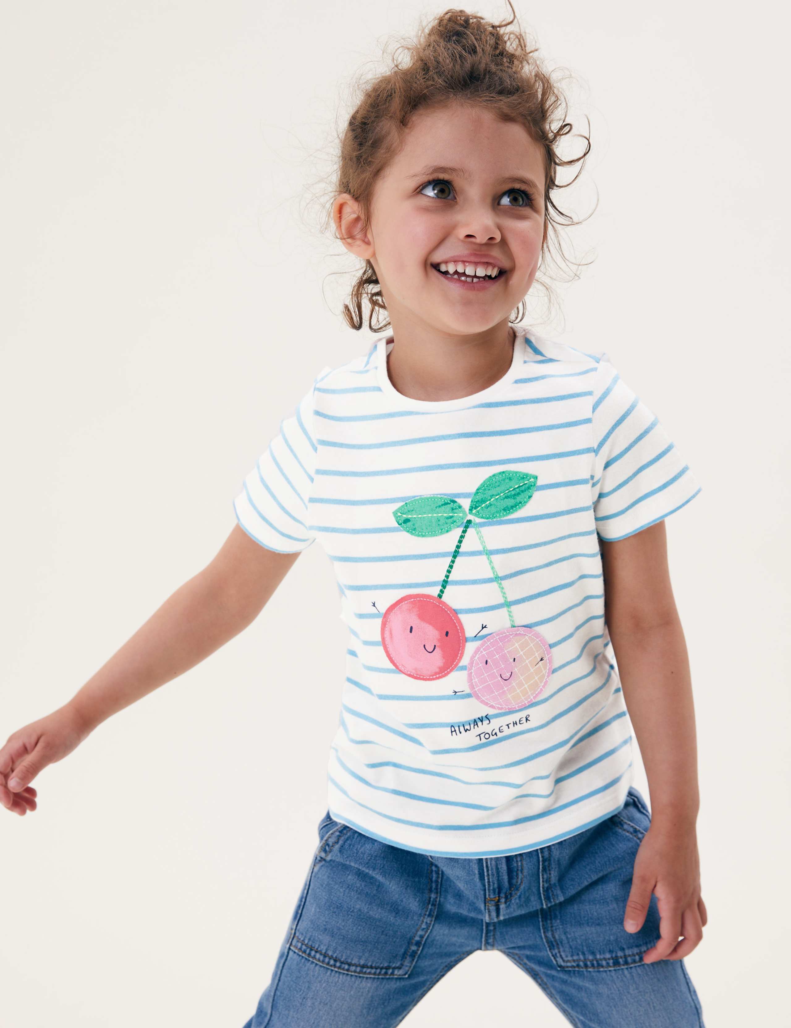 Pure Cotton Cherry Striped T-Shirt (2-7 Yrs) 1 of 3