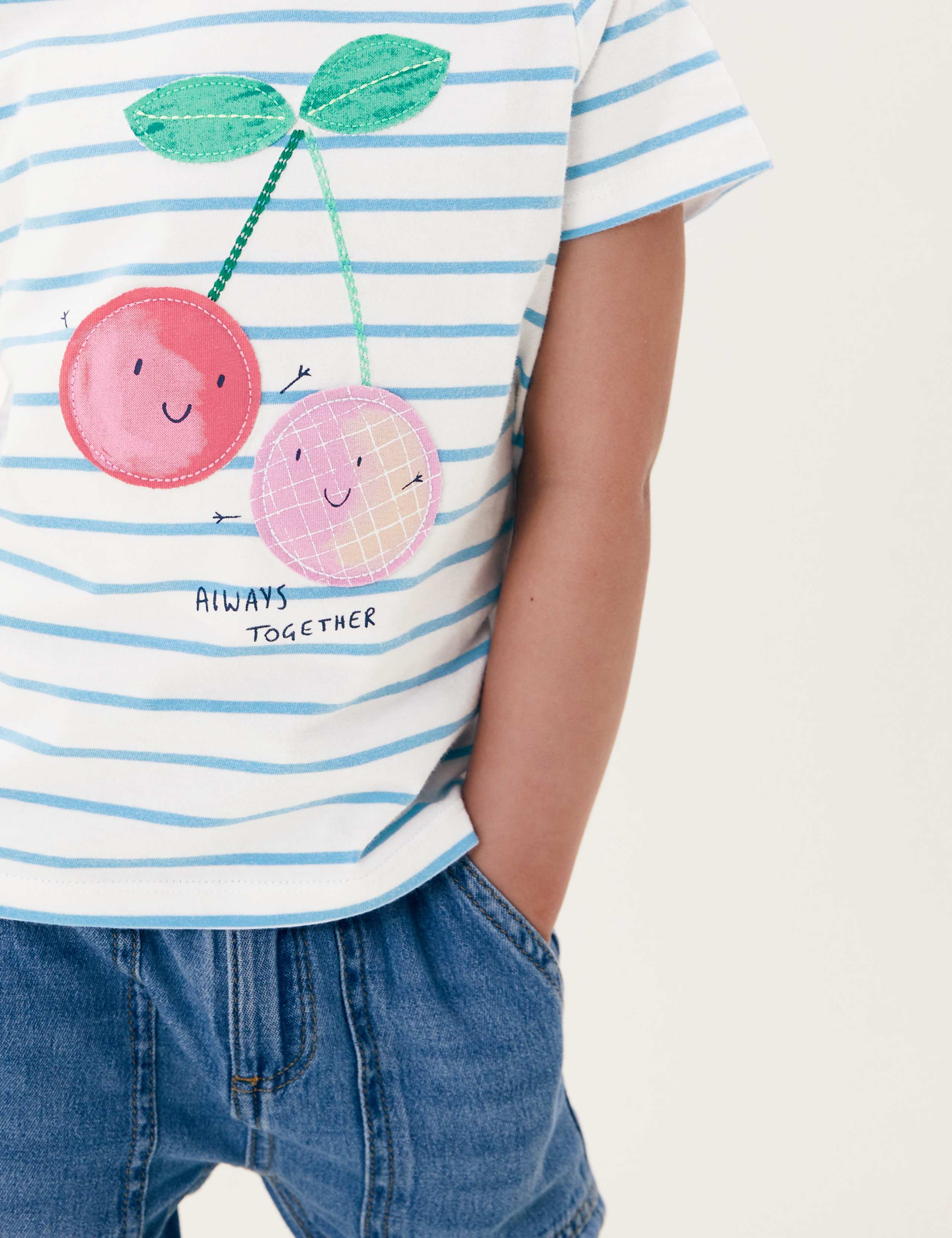 Pure Cotton Cherry Striped T-Shirt (2-7 Yrs) 2 of 3