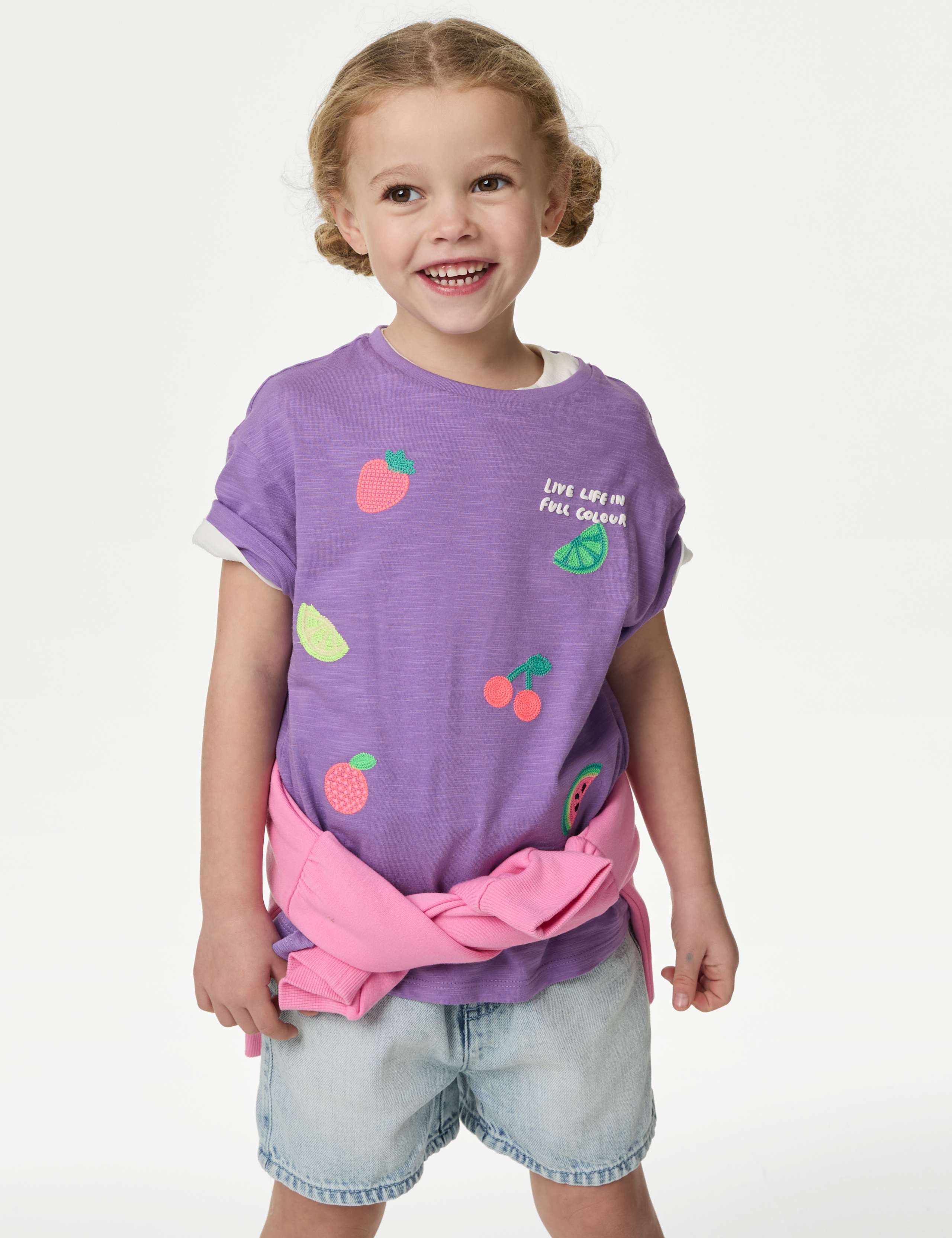 Pure Cotton Fruit Embroidered T-shirt (2-8 Yrs) 1 of 6