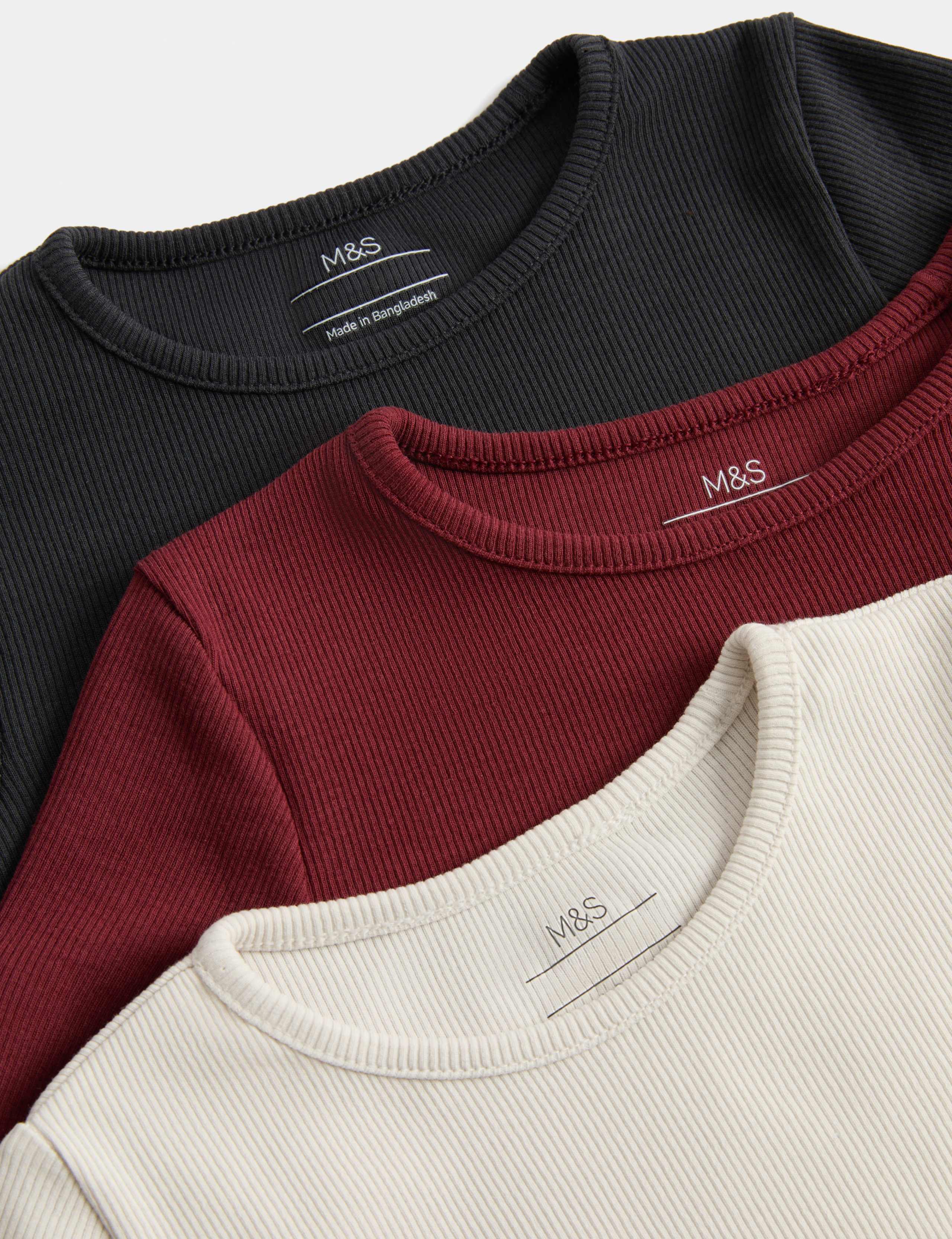 3pk Cotton Rich Ribbed Crew Neck Tops (2-8 Yrs) 2 of 2