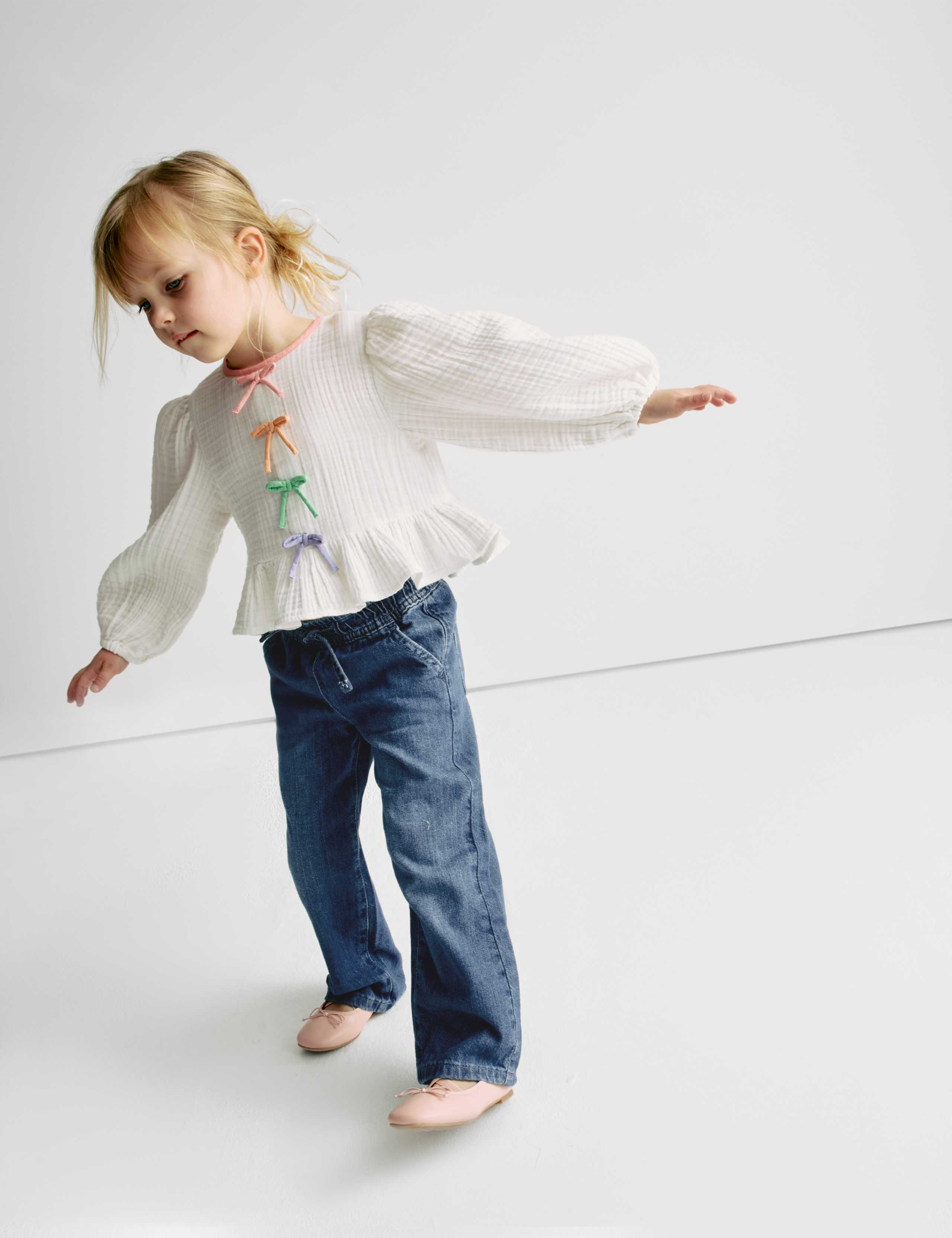 Denim Wide Leg Elasticated Waist Jeans (2-8 Yrs) 1 of 7
