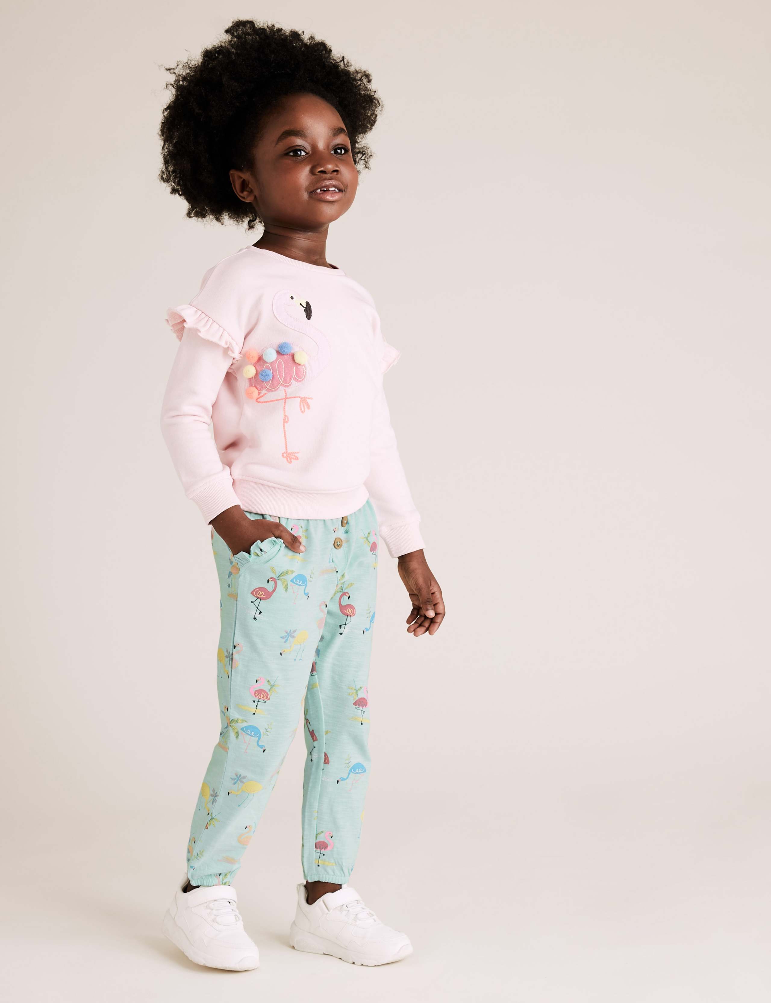 Pure Cotton Flamingo Print Trousers (2-7 Yrs) 1 of 5