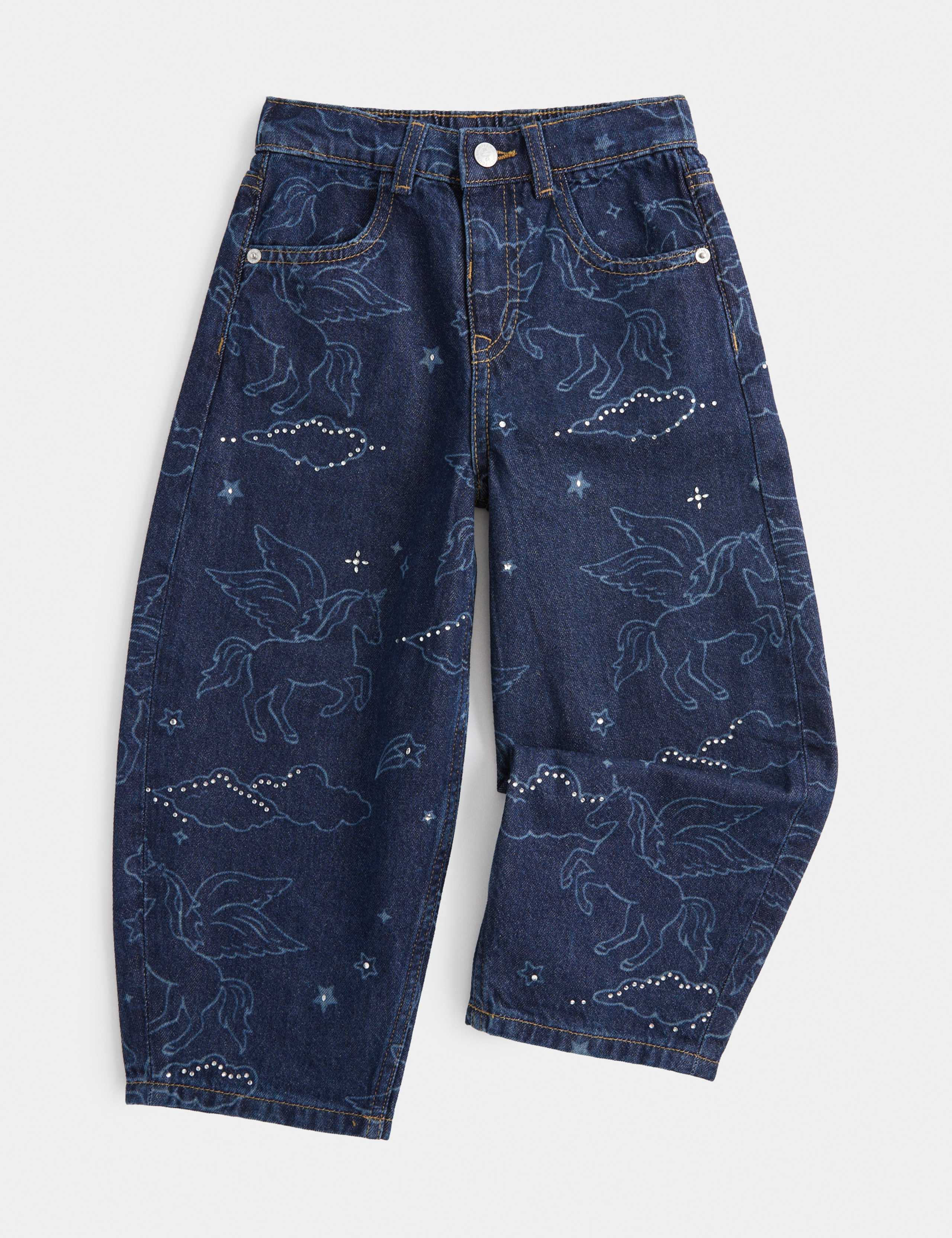 Embellished Denim Barrel Leg Jeans 1 of 2