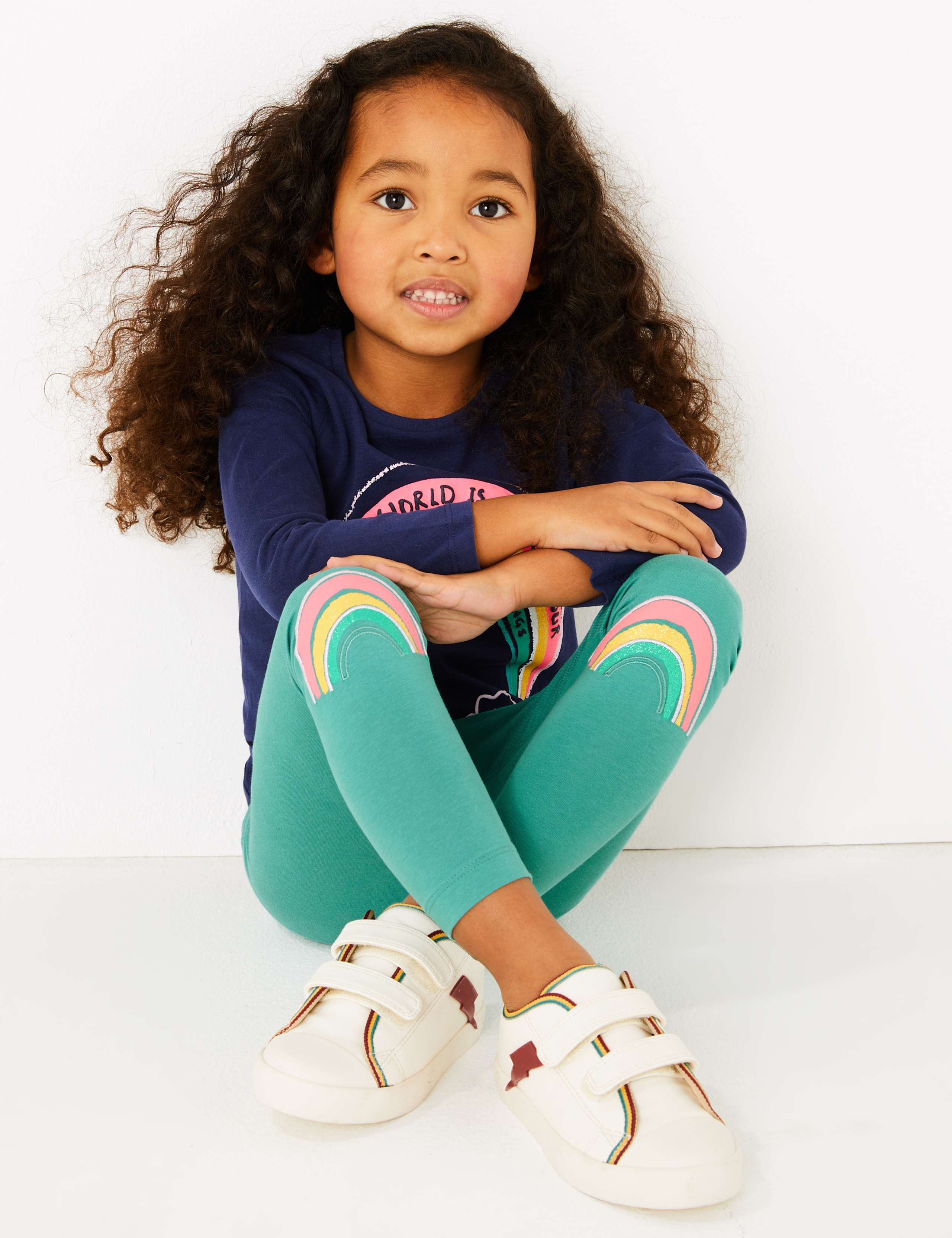 Cotton Rich Rainbow Knee Leggings (2-7 Years) 1 of 4