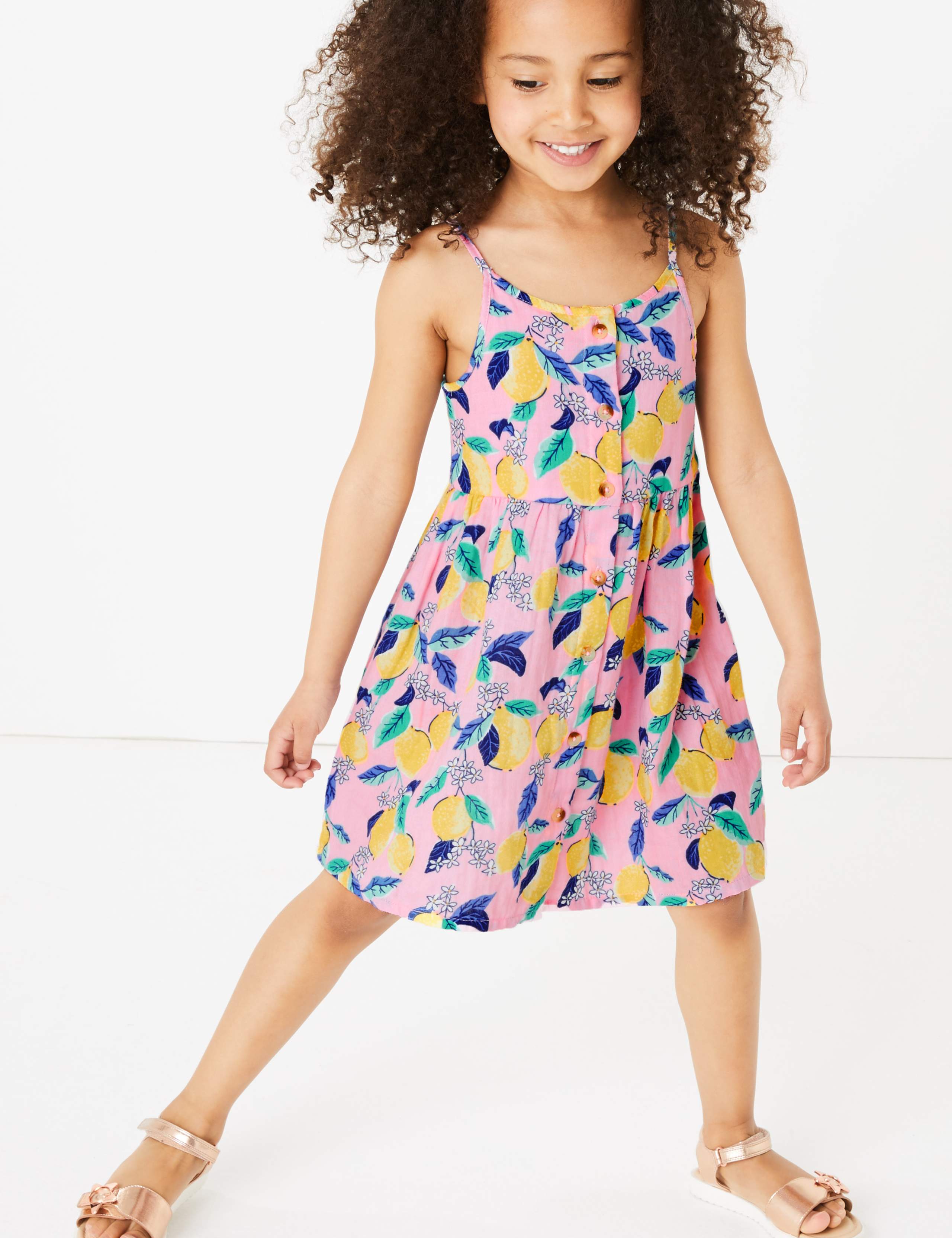Pure Cotton Button Through Lemon Dress (2-7 Yrs) 1 of 4