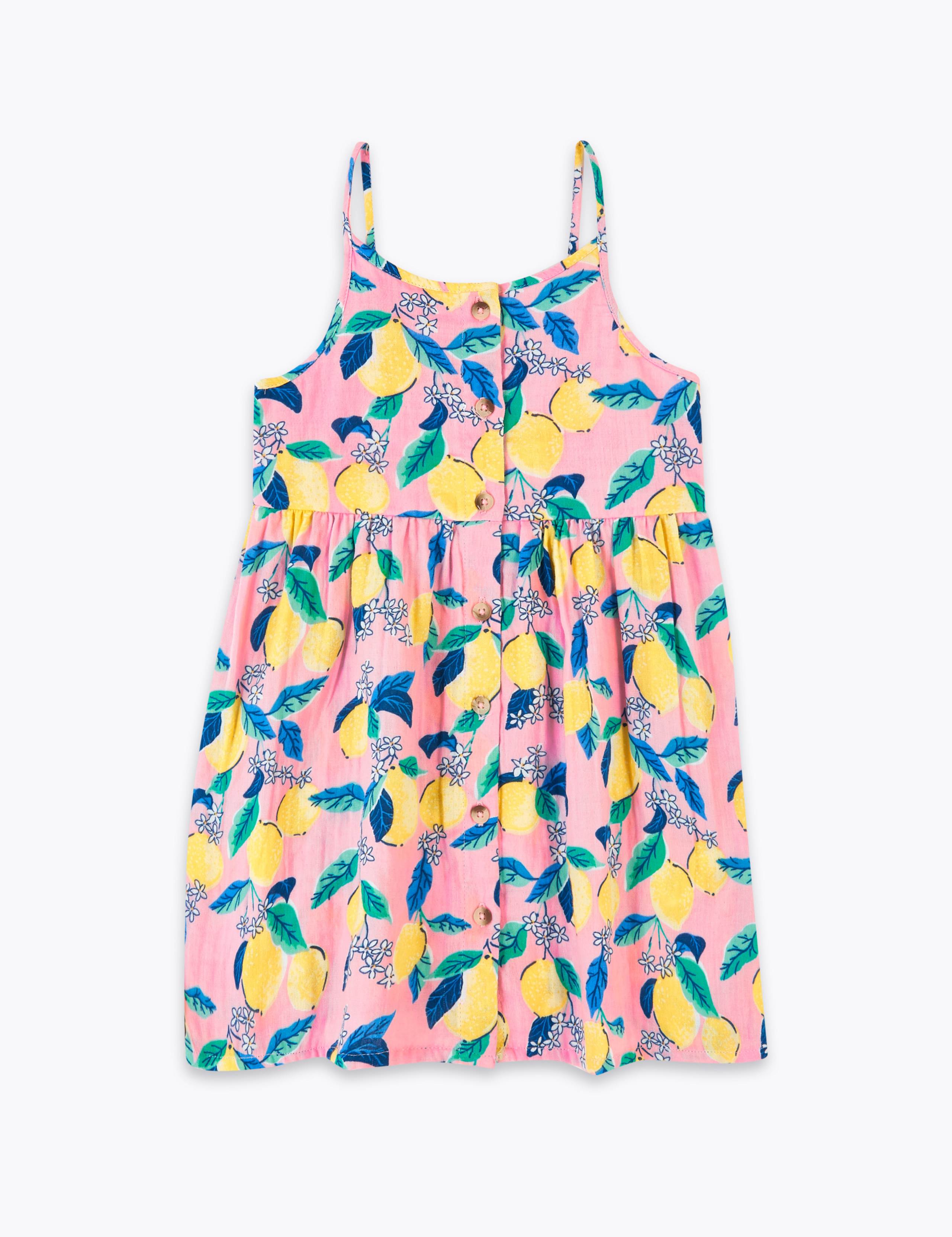 Pure Cotton Button Through Lemon Dress (2-7 Yrs) 2 of 4
