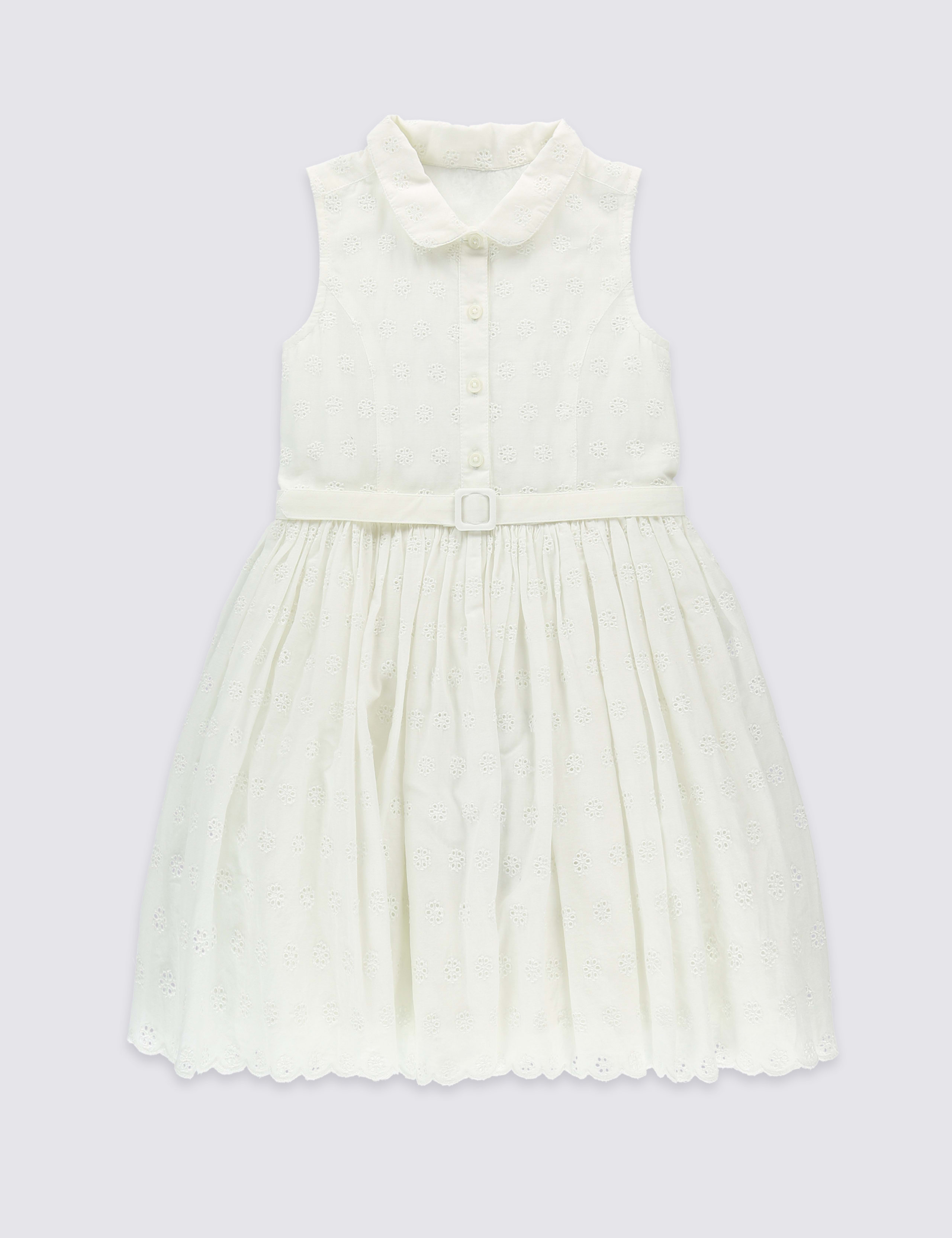 Pure Cotton Broderie Belted Shirt Dress (1-7 Years) 2 of 3