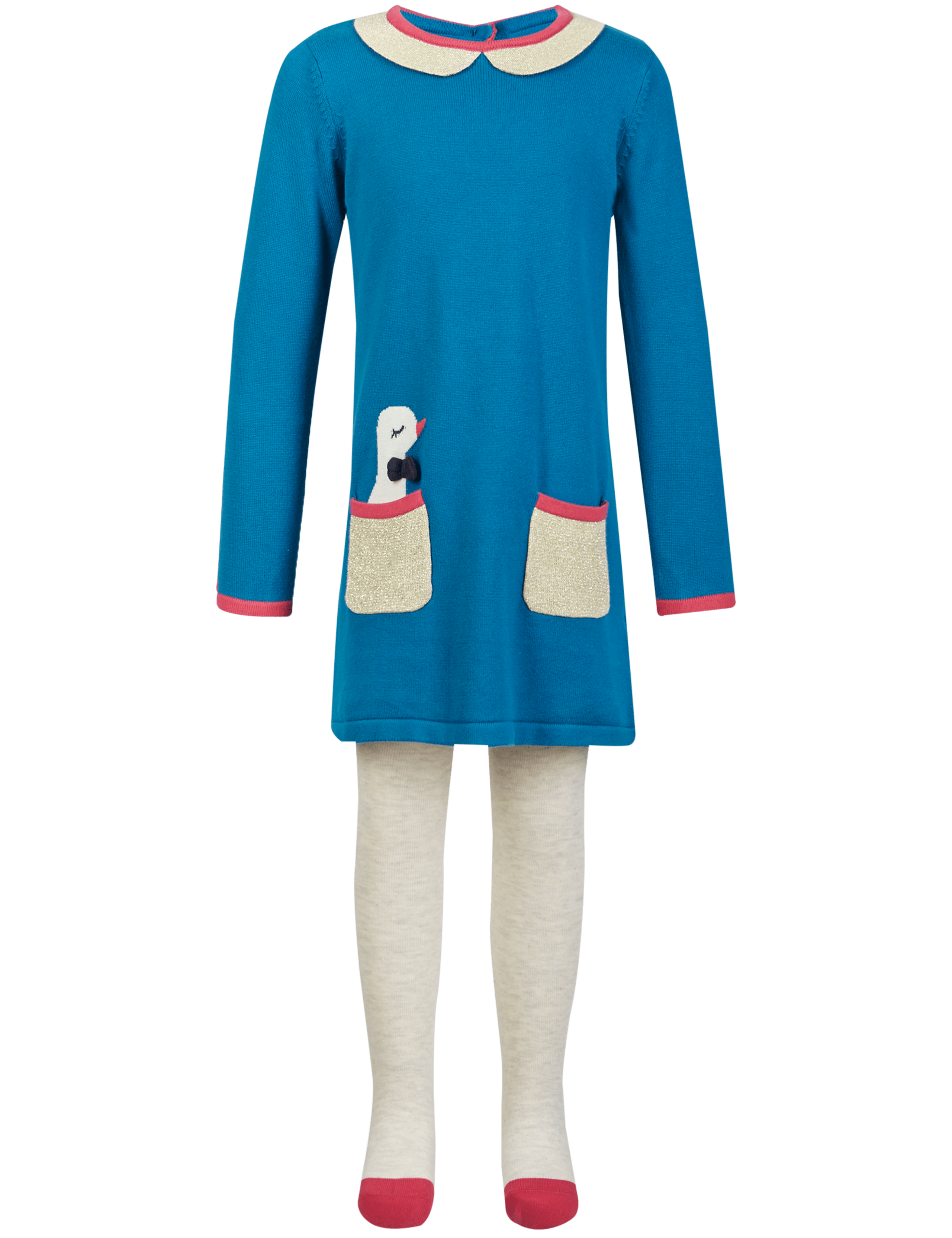 Pure Cotton Duck Knitted Dress with Tights (1-7 Years) 4 of 5
