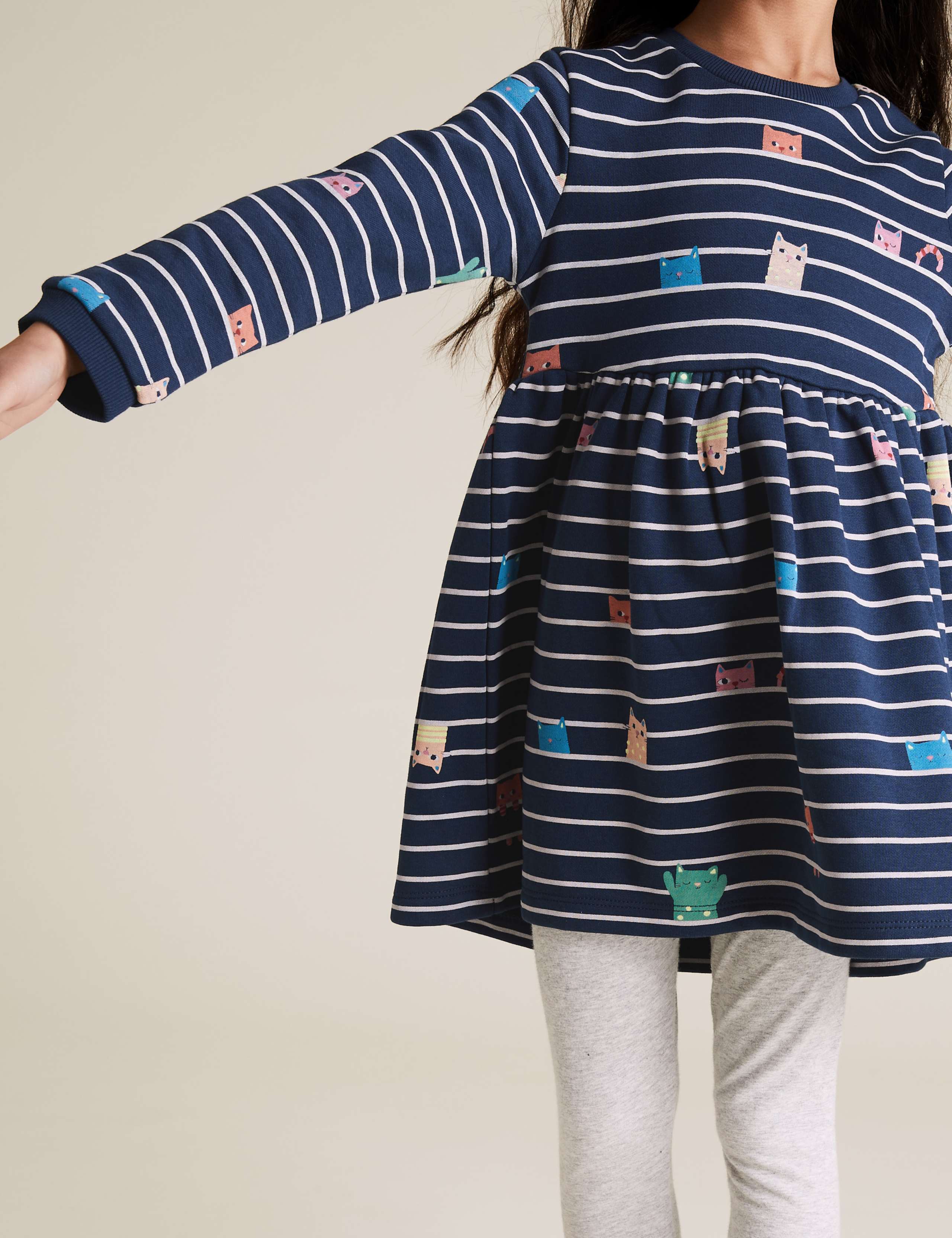 Cotton Striped Cat Sweat Dress (2-7 Yrs) 3 of 4