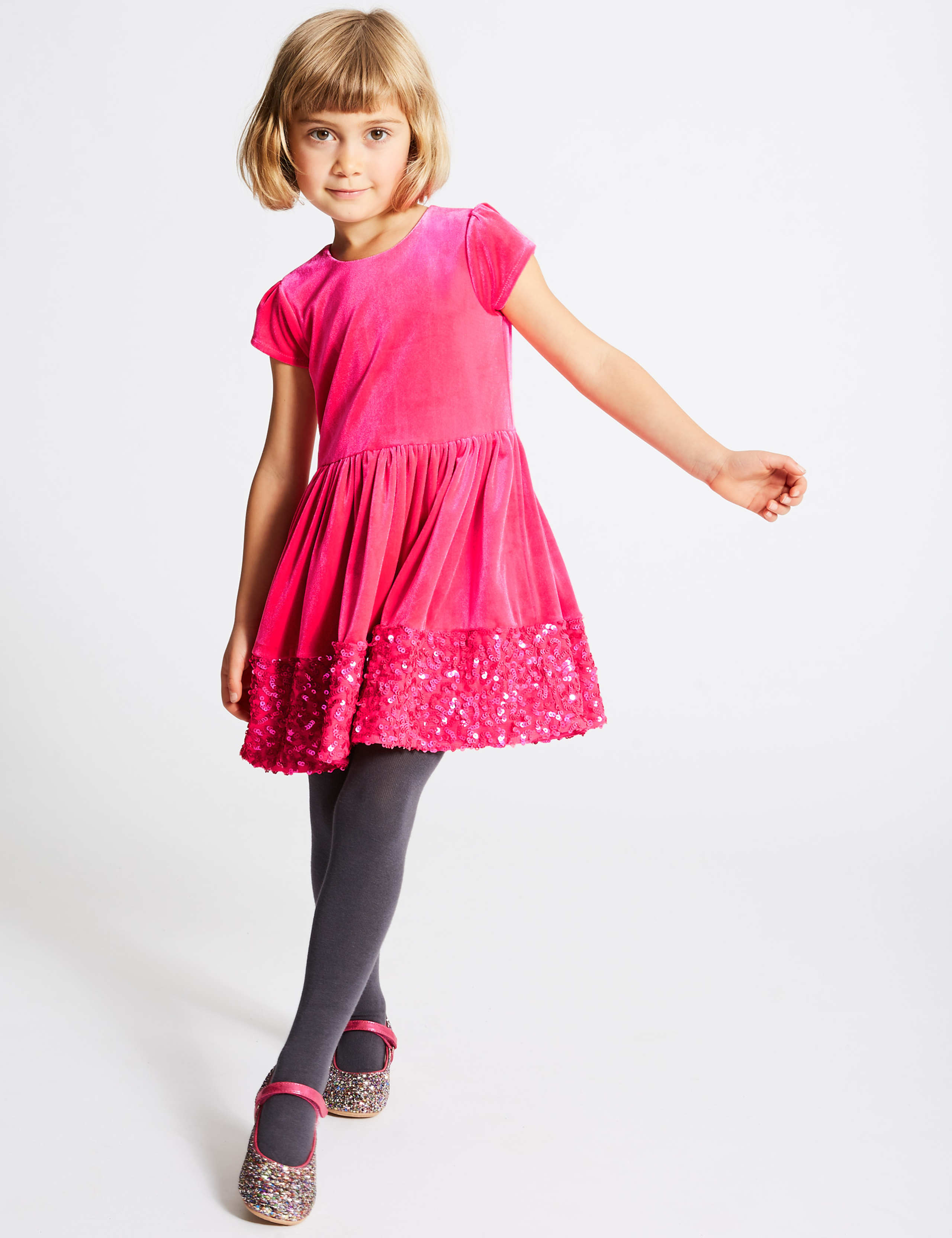 Velvet Sequin Hem Dress (1-10 Years) 1 of 5