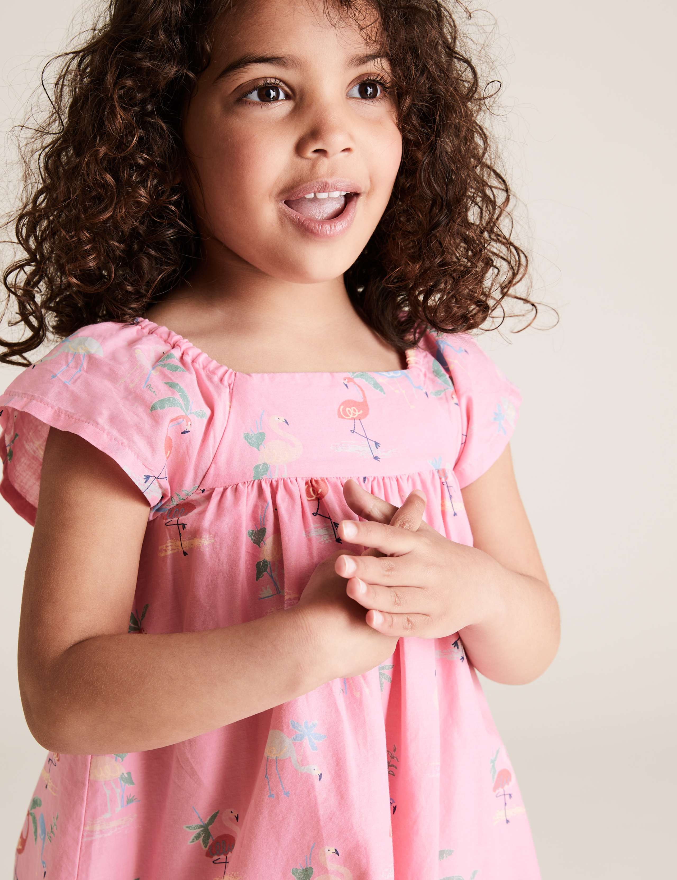 Pure Cotton Flamingo Print Dress (2-7 Yrs) 3 of 4