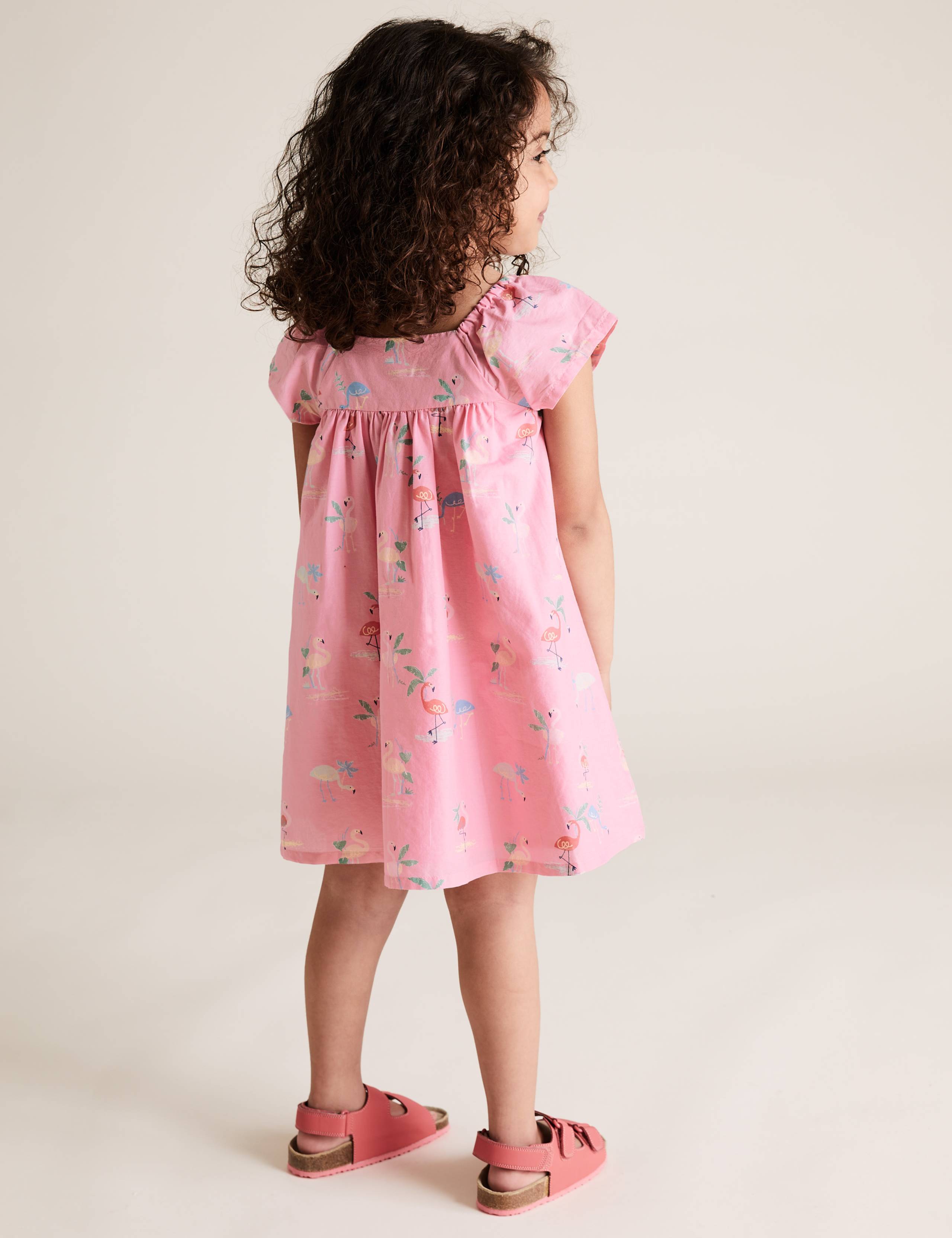 Pure Cotton Flamingo Print Dress (2-7 Yrs) 4 of 4