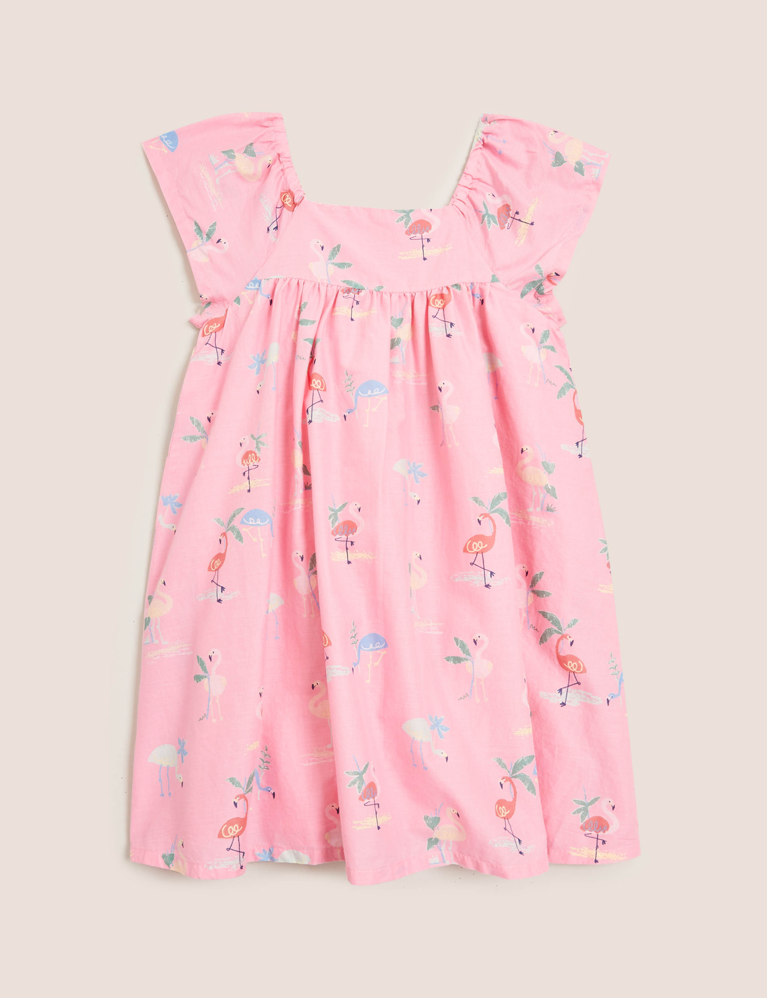 Pure Cotton Flamingo Print Dress (2-7 Yrs) 2 of 4