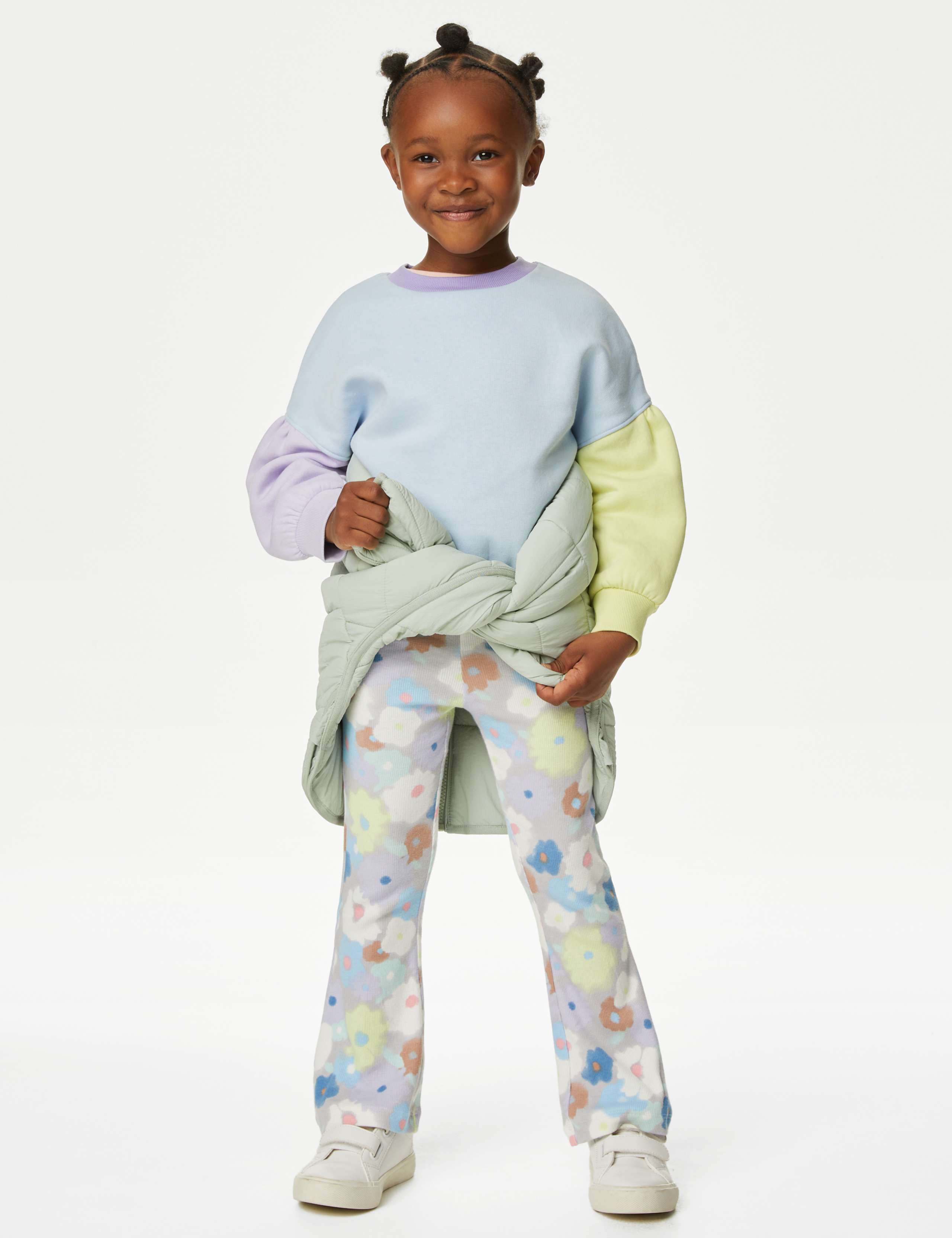 Cotton Rich Ribbed Floral Flared Leggings (2-8 Yrs) 1 of 4