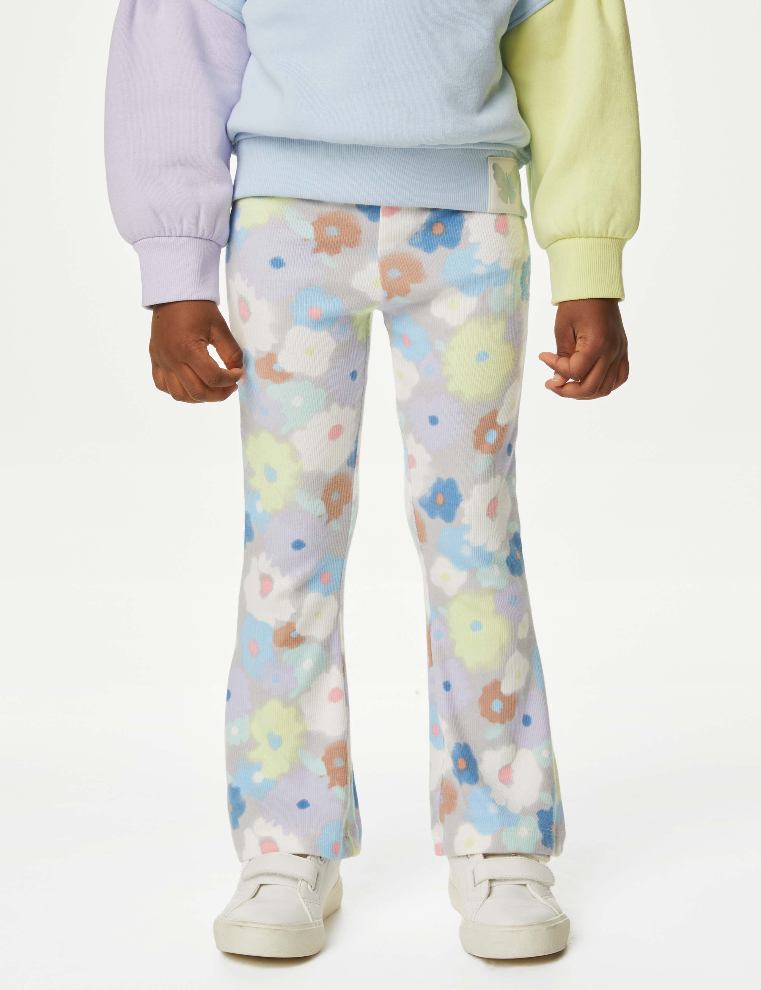 Cotton Rich Ribbed Floral Flared Leggings (2-8 Yrs) 3 of 4