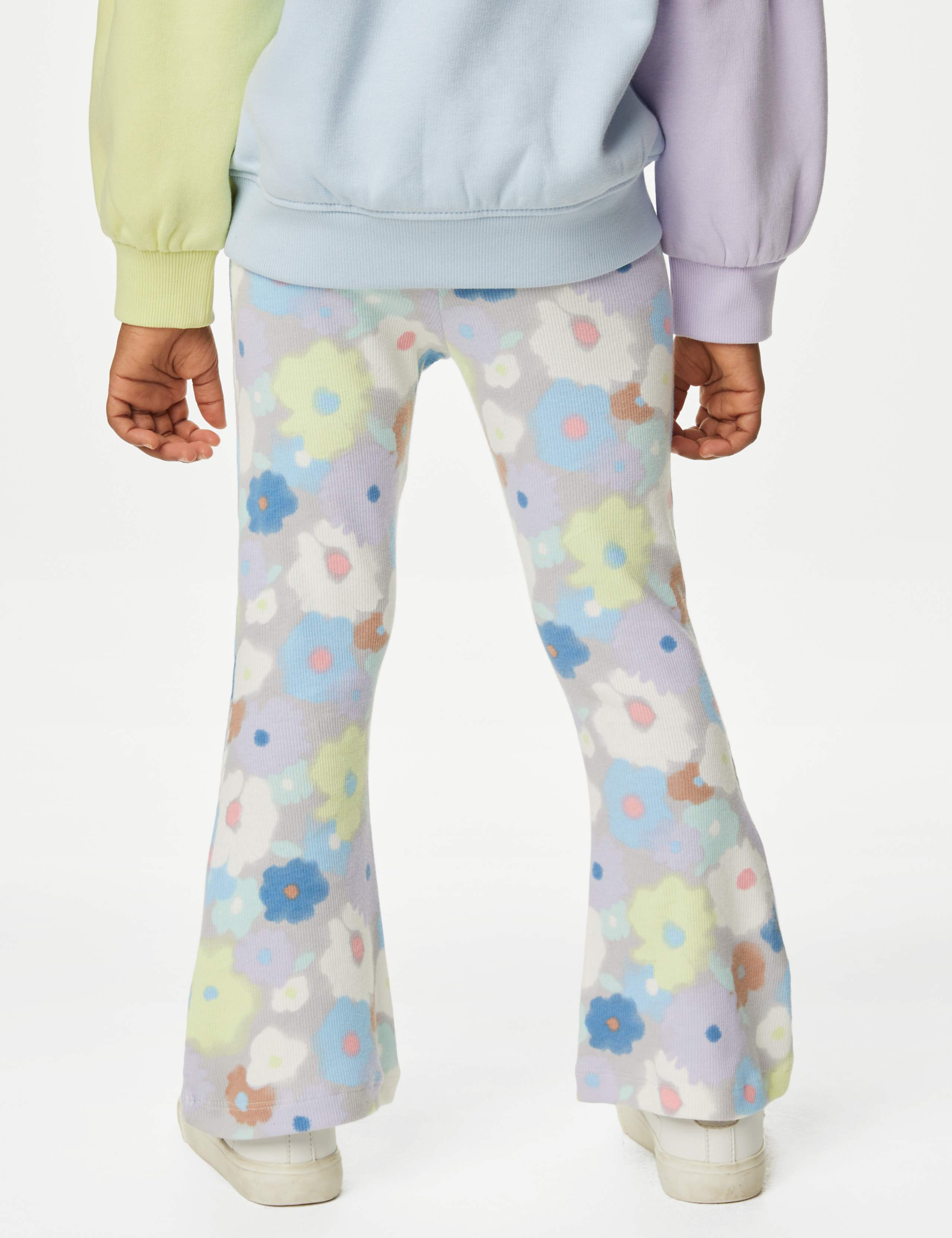 Cotton Rich Ribbed Floral Flared Leggings (2-8 Yrs) 4 of 4