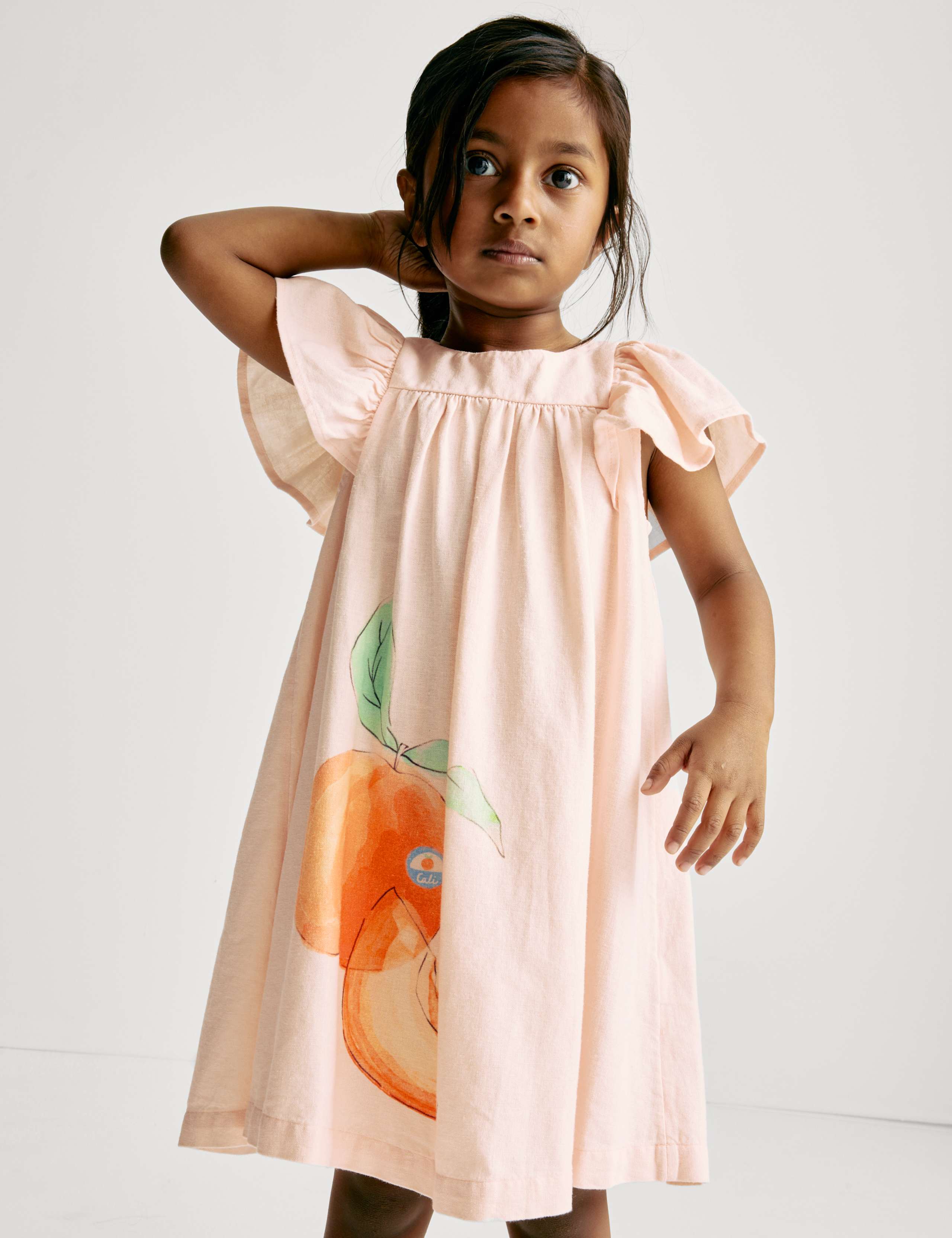 Linen Rich Peach Dress (2-8 Yrs) 1 of 5