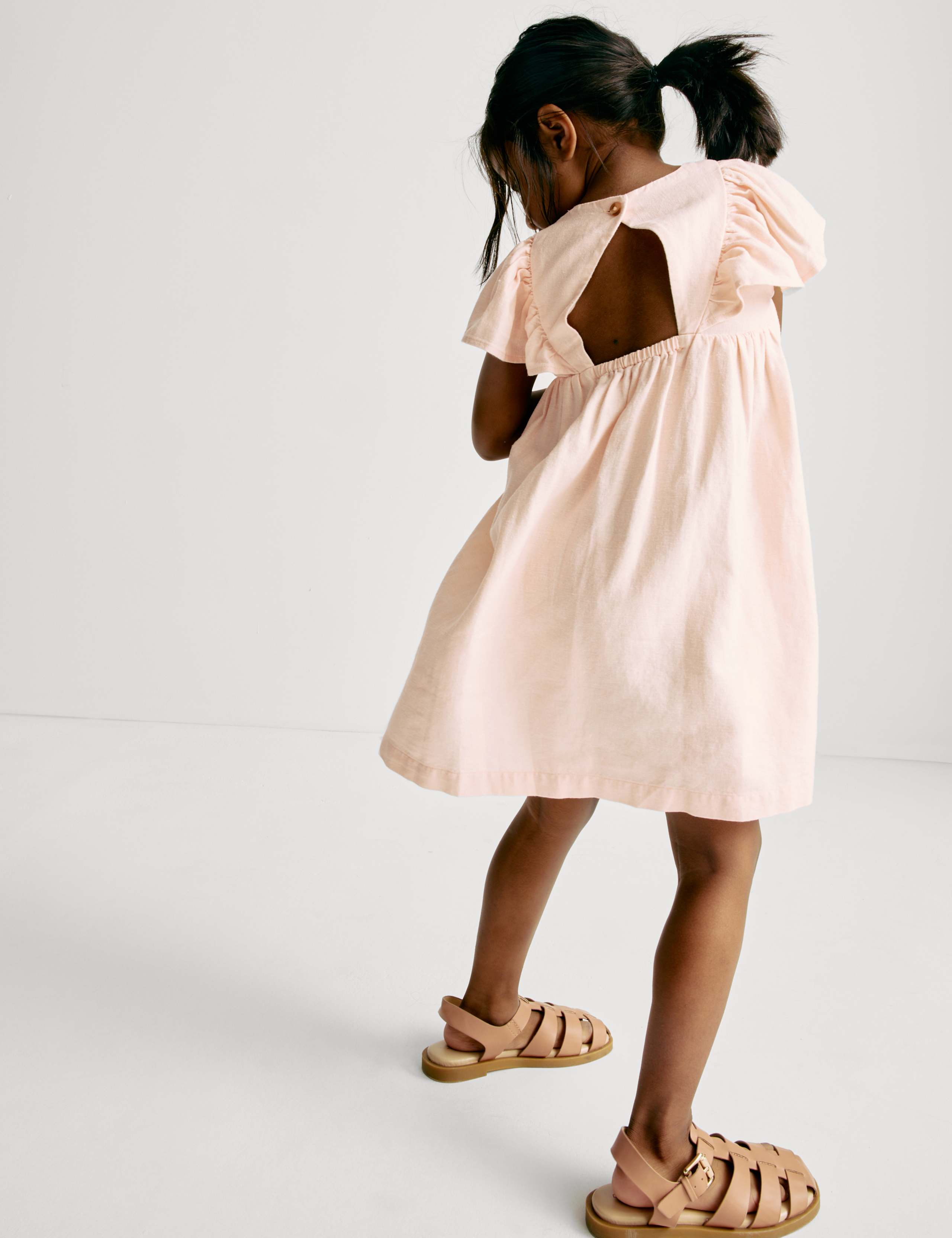 Linen Rich Peach Dress (2-8 Yrs) 3 of 5