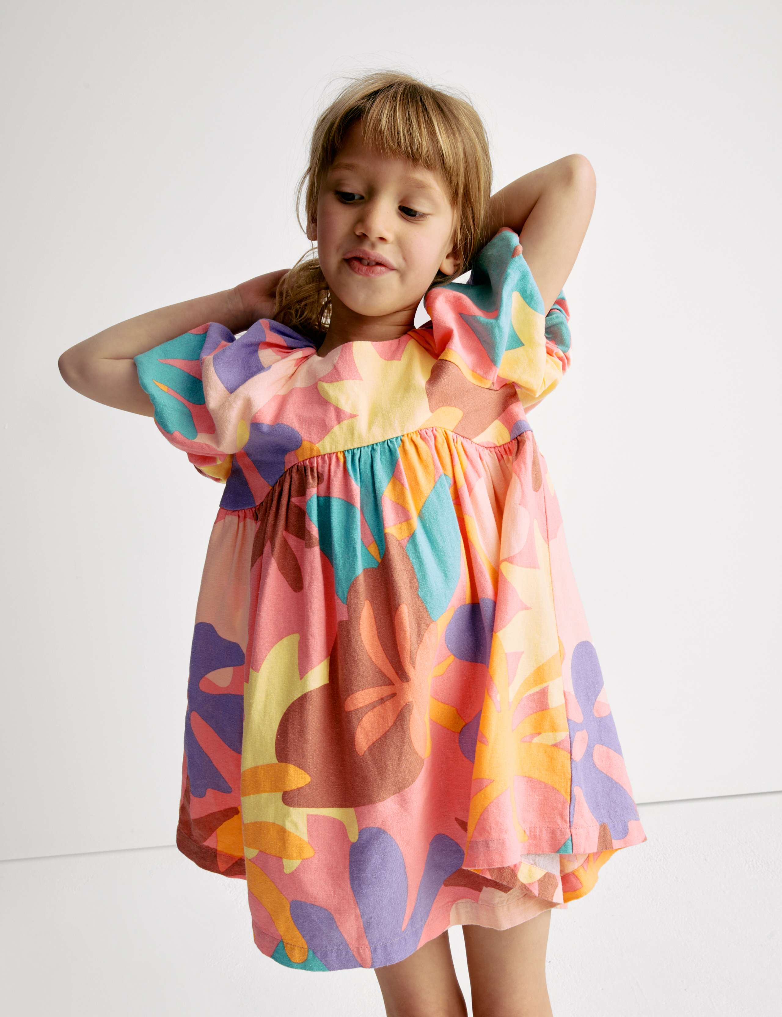 Linen Rich Printed Puff Sleeve Woven Dress (2-8 Yrs) 6 of 7