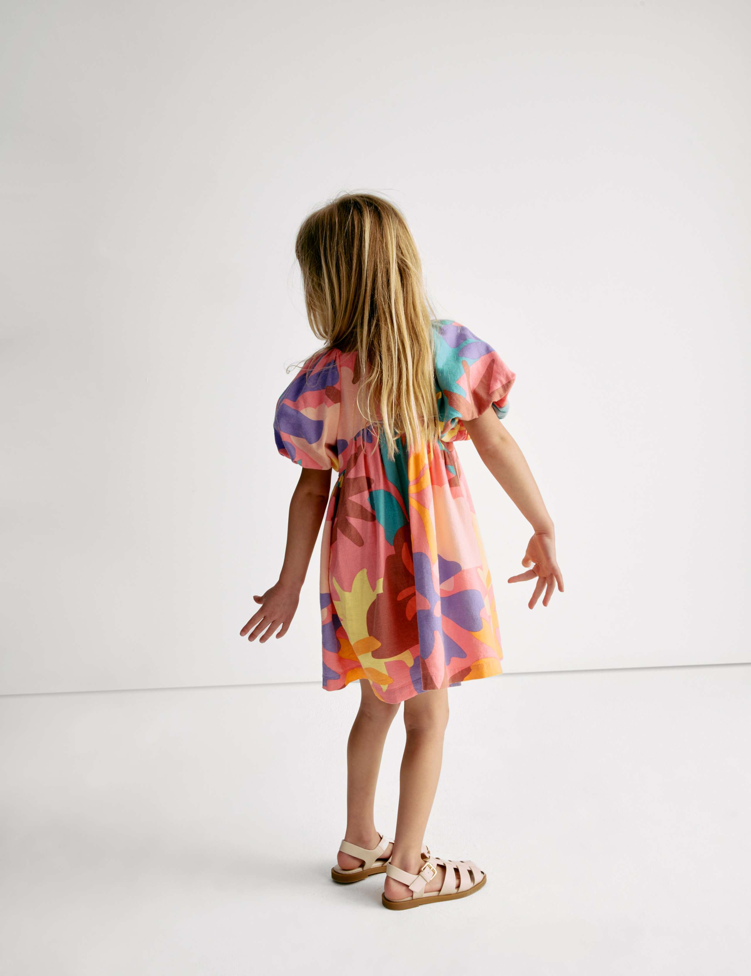 Linen Rich Printed Puff Sleeve Woven Dress (2-8 Yrs) 7 of 7