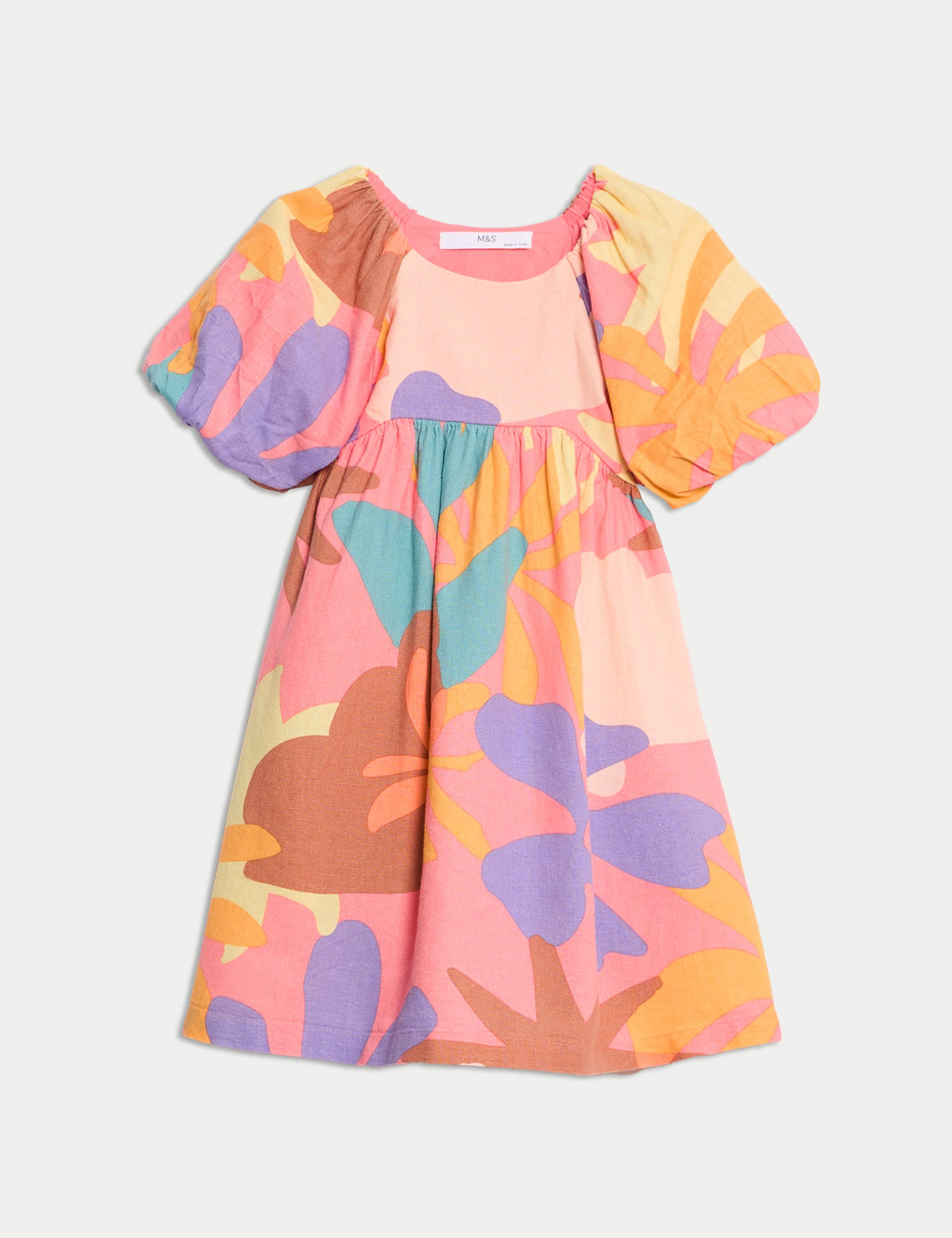 Linen Rich Printed Puff Sleeve Woven Dress (2-8 Yrs) 2 of 7