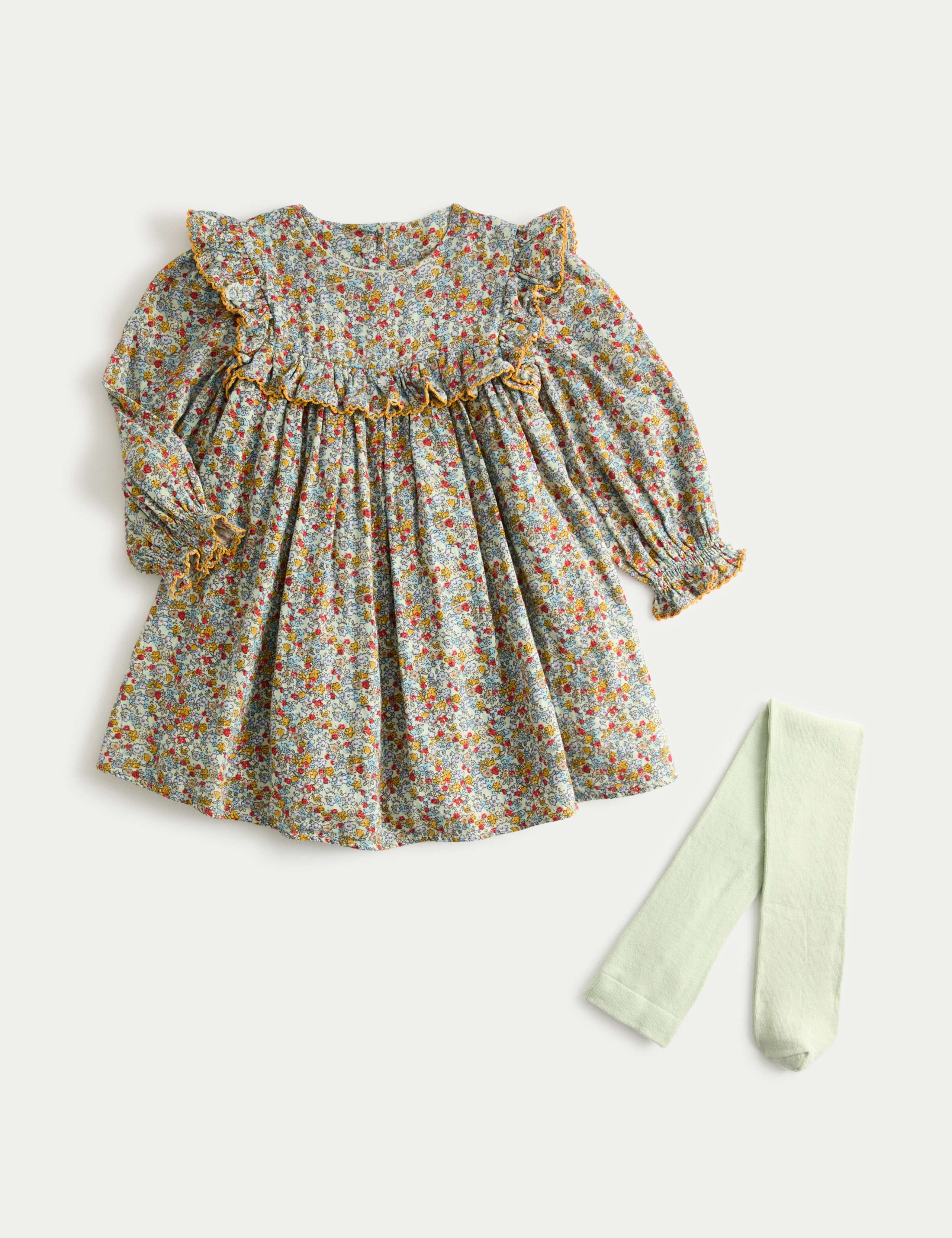 2pc Cotton Rich Floral Dress & Tights Set (1-10 Yrs) 2 of 5