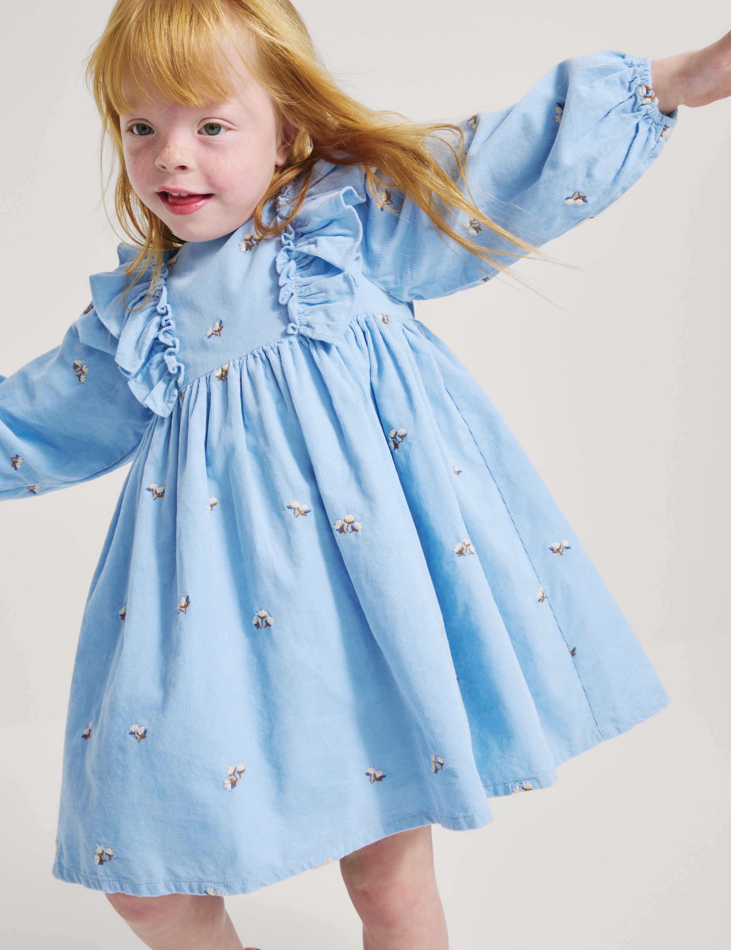 Pure Cotton Frill Floral Embroidered Dress (1-8 Yrs) 1 of 7