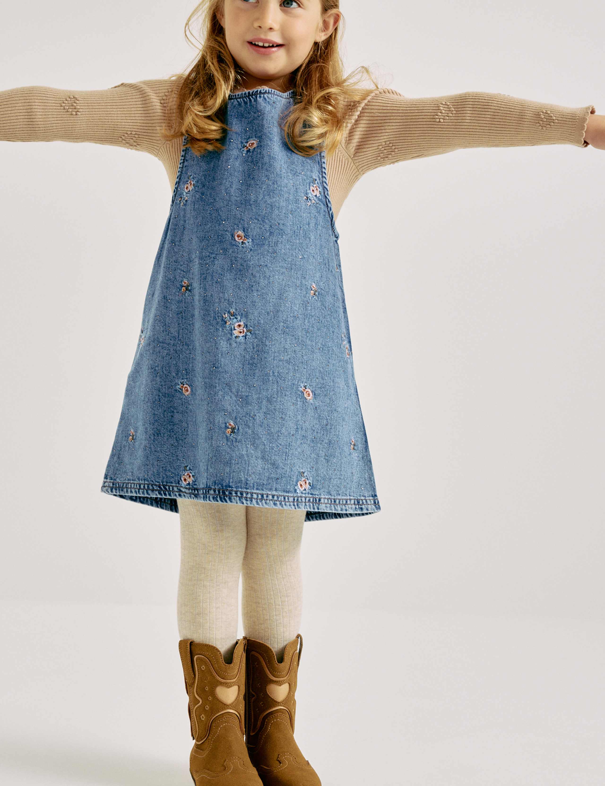 Denim Embroidered Pinafore (2-10 Yrs) 1 of 7