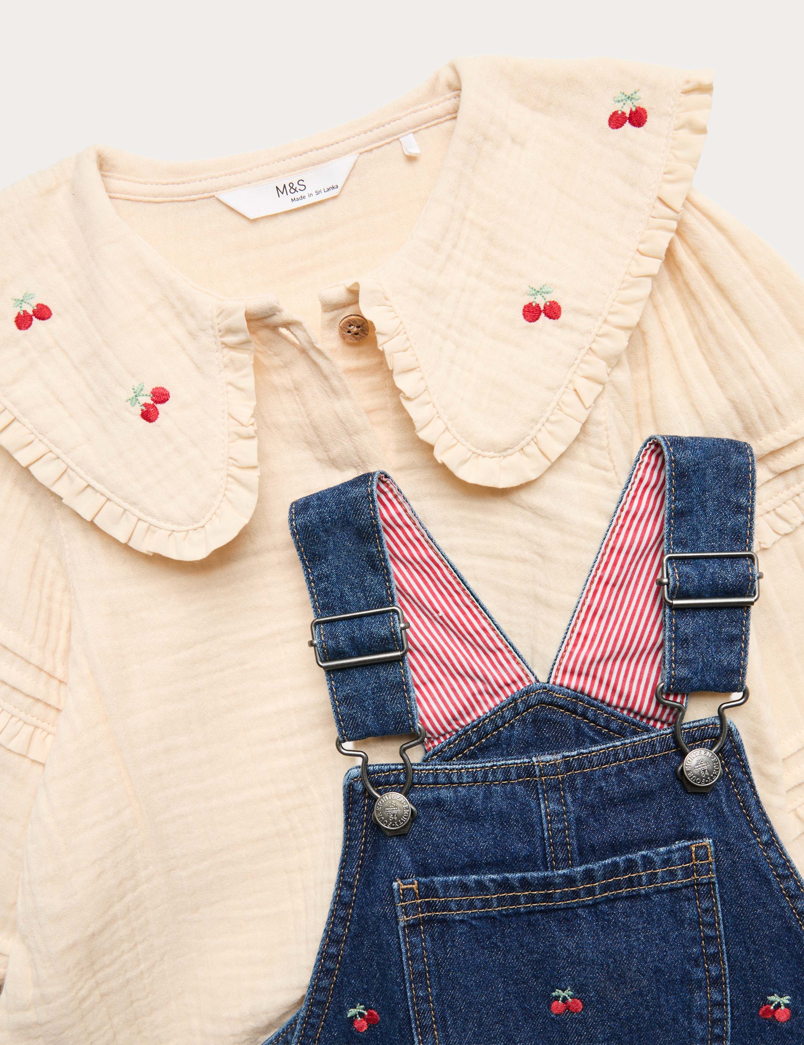 Cotton Rich Embroidered Dungaree Outfit (2-10 Yrs) 3 of 3