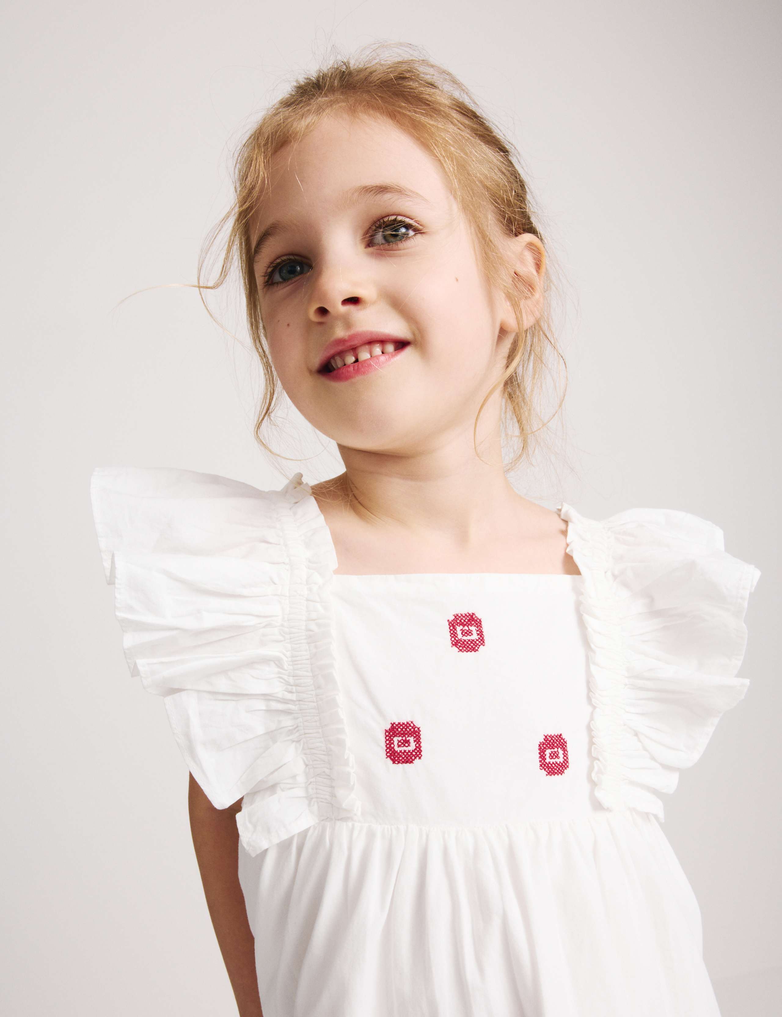Pure Cotton Embroidered Ruffle Sleeve Dress (2-10 Yrs) 4 of 8