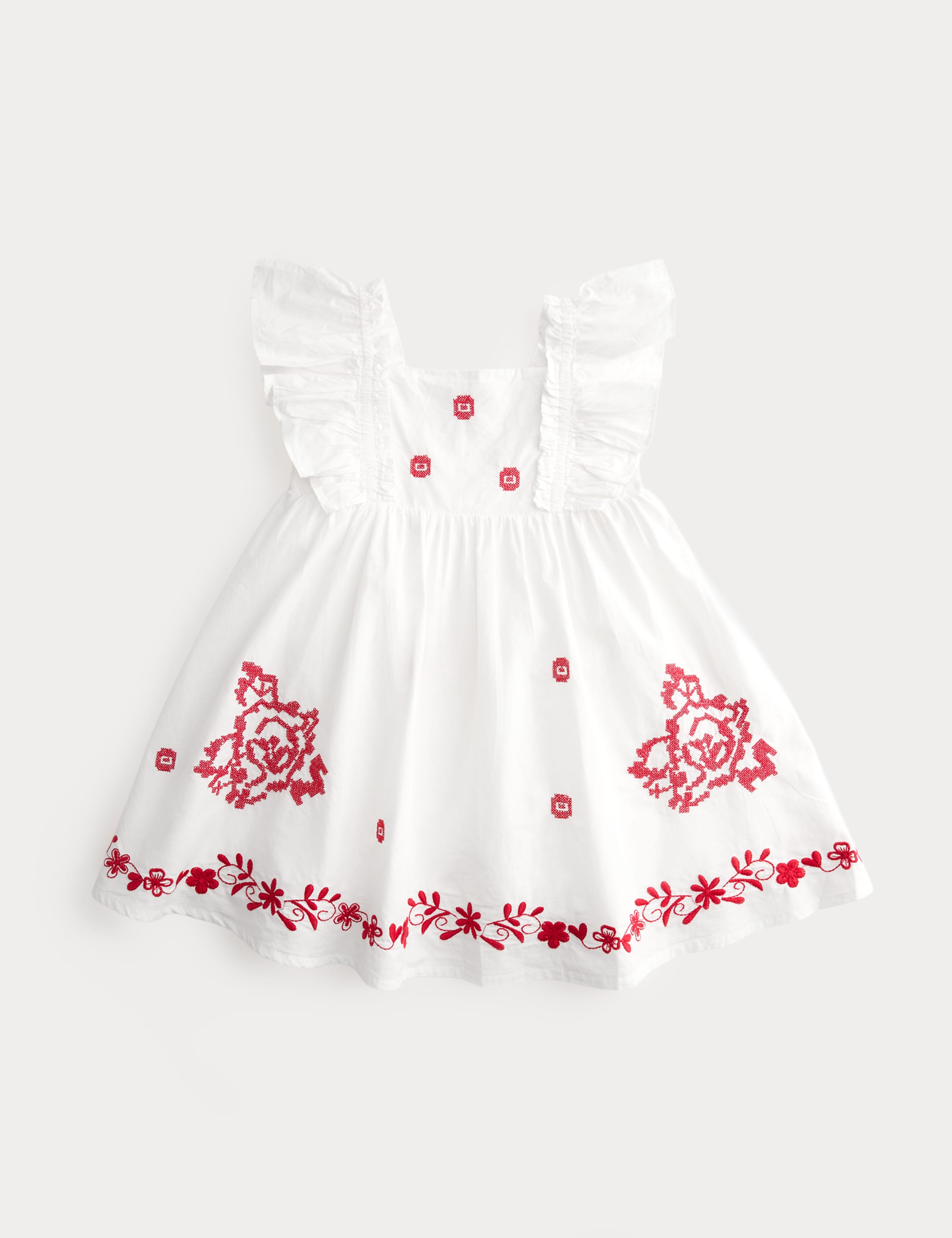 Pure Cotton Embroidered Ruffle Sleeve Dress (2-10 Yrs) 1 of 2