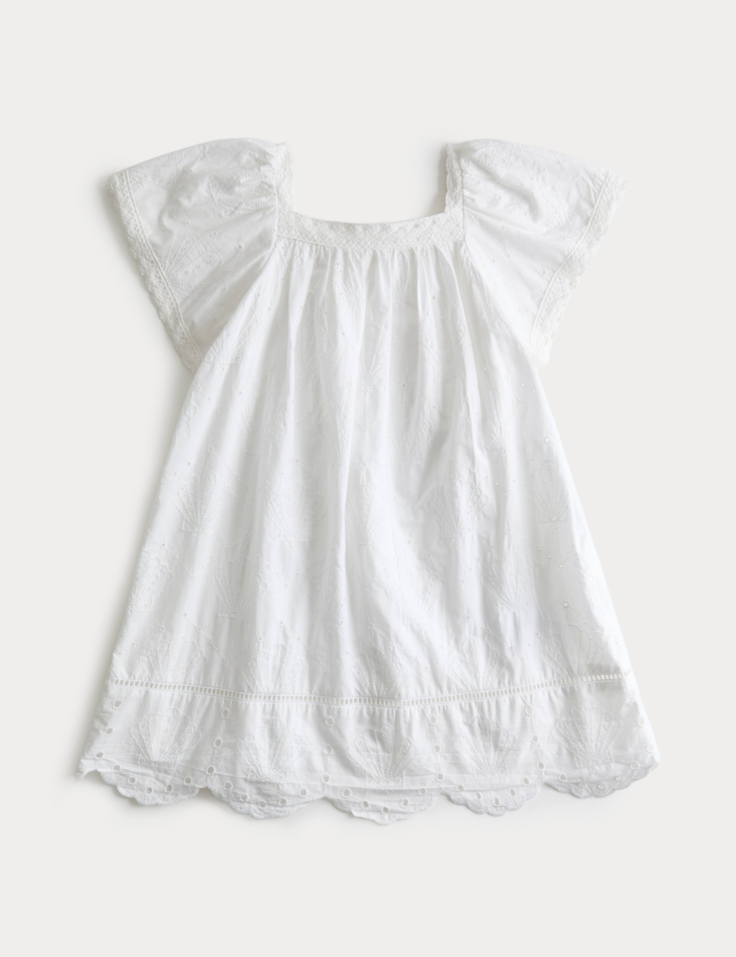 Pure Cotton Broderie Shell Dress (2-8 Years) 1 of 2