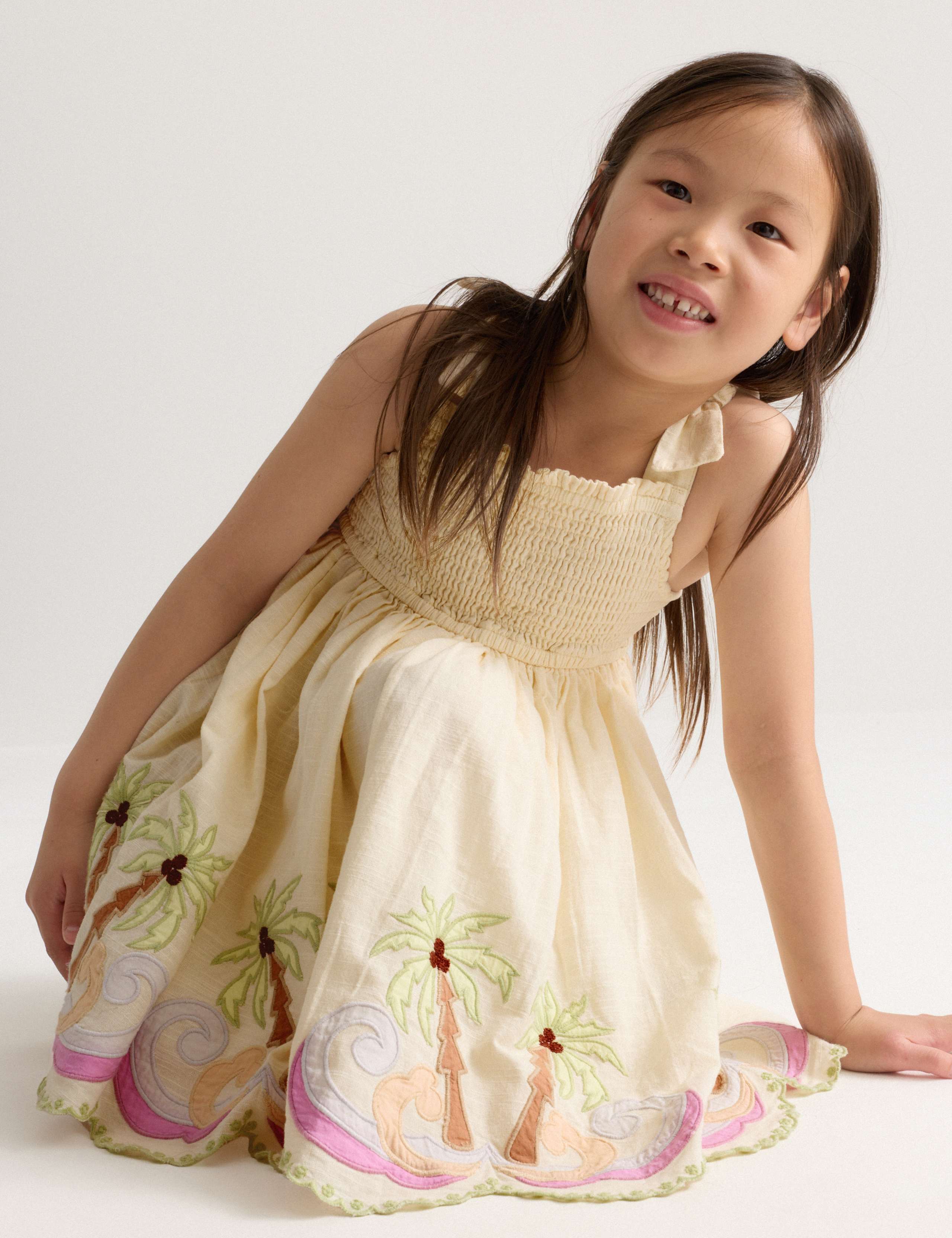 Pure Cotton Palm Tree Sleeveless Dress (2-10 Yrs) 1 of 7