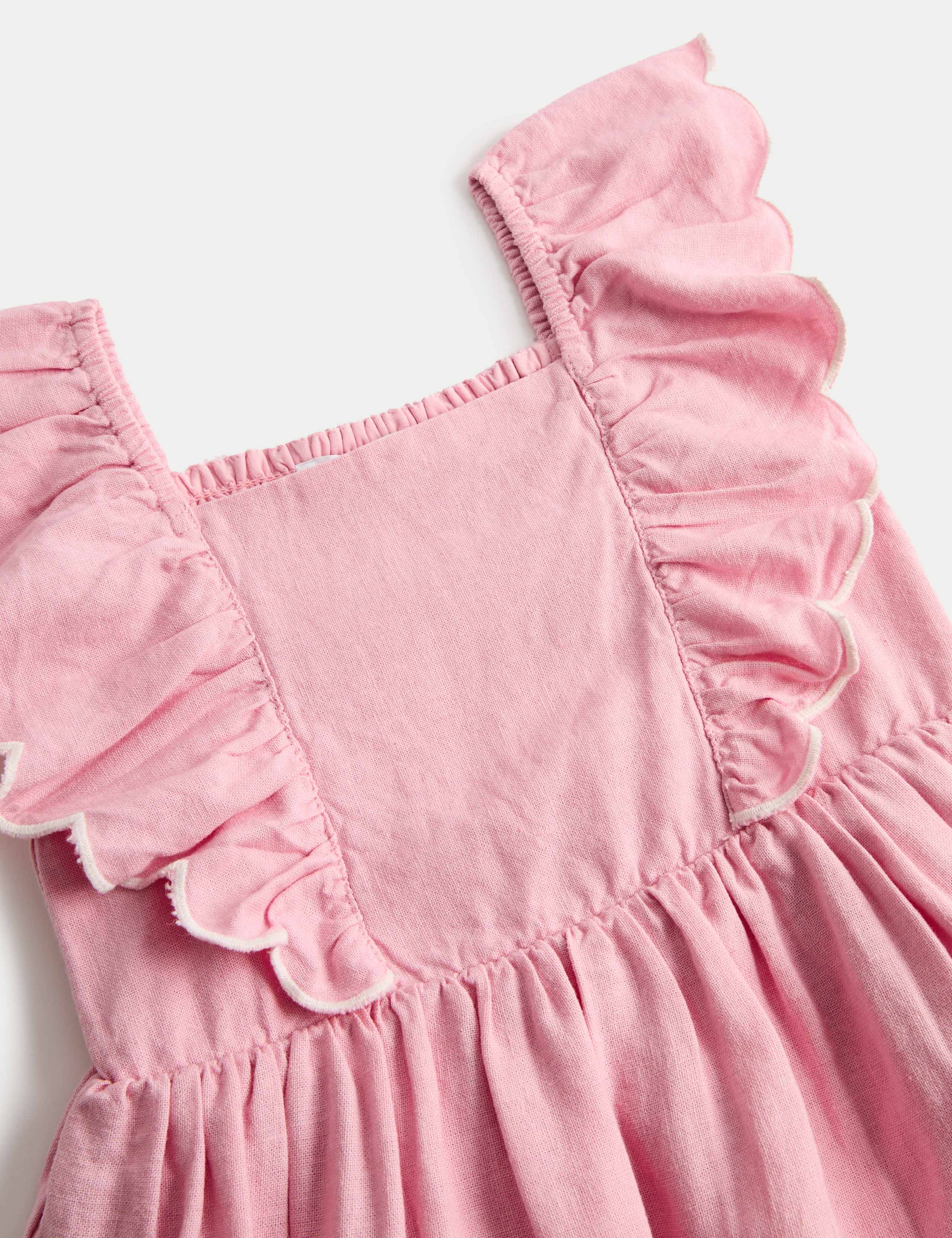 Linen Rich Floral Embroidered Frill Dress (2-10 Years) 2 of 3