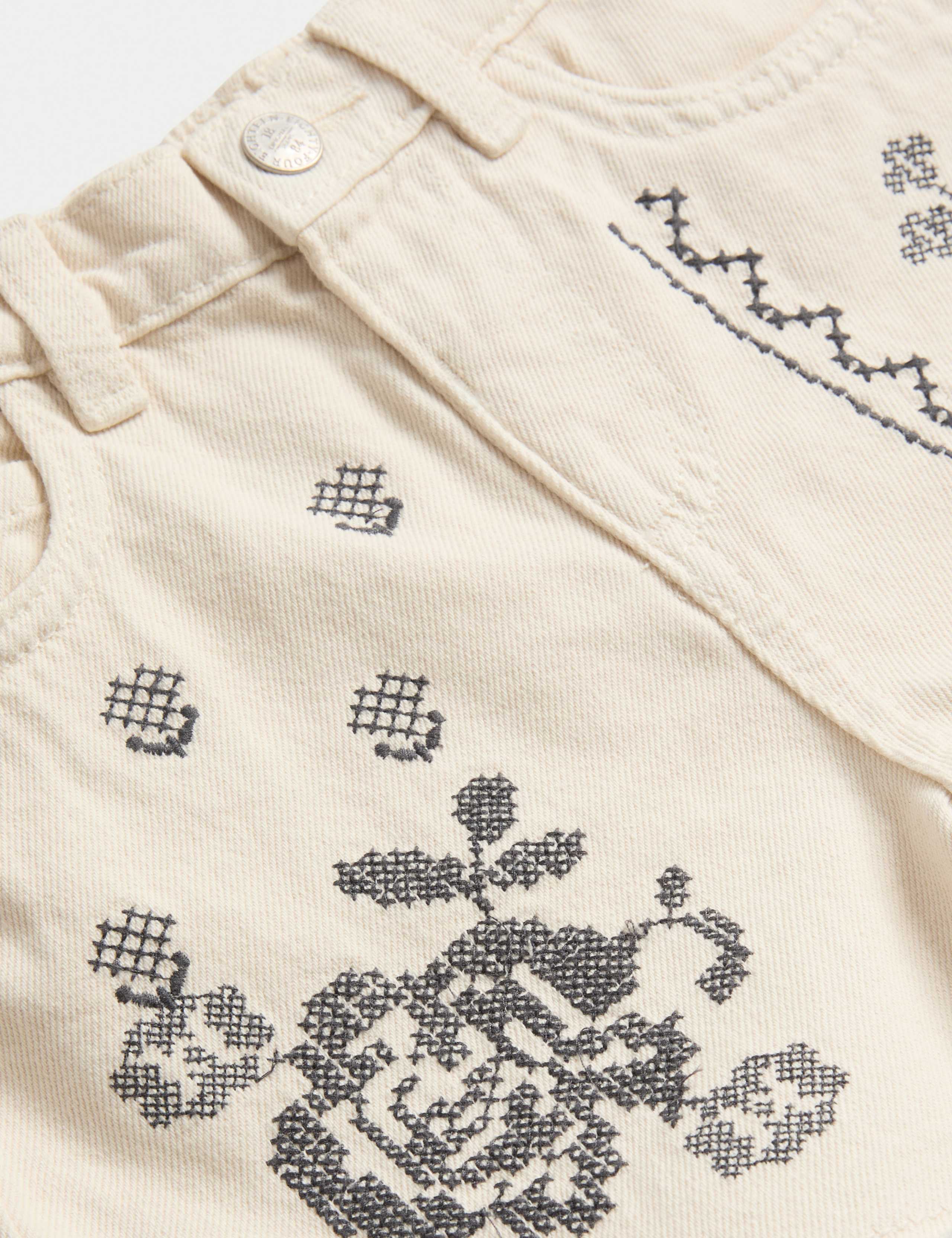 Pure Cotton Denim Embroidered Shorts (2-10 Yrs) 2 of 2