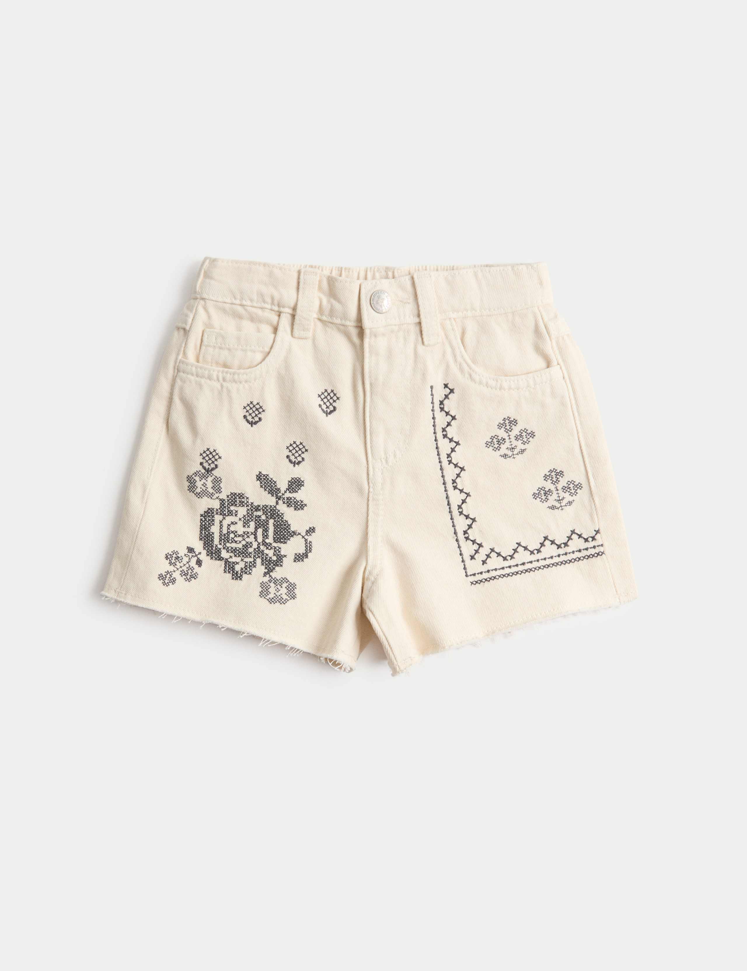 Pure Cotton Denim Embroidered Shorts (2-10 Yrs) 1 of 2