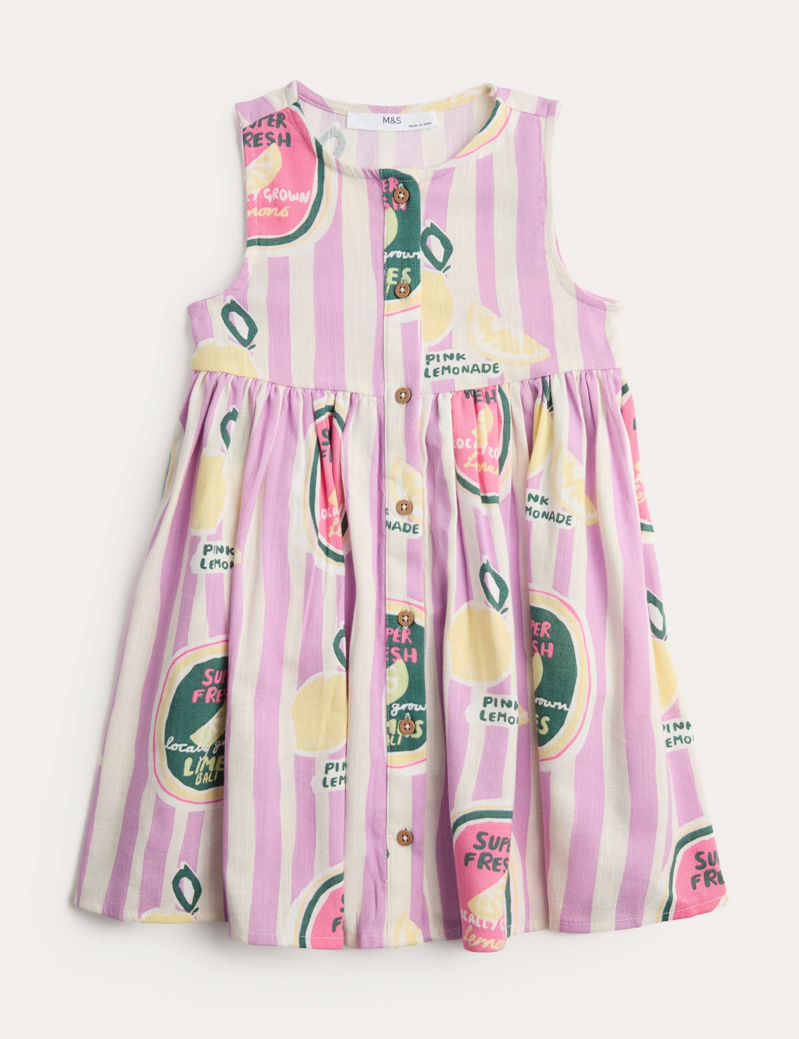 Cotton Rich Fruit Print Striped Woven Dress (2-10 Years) 1 of 2
