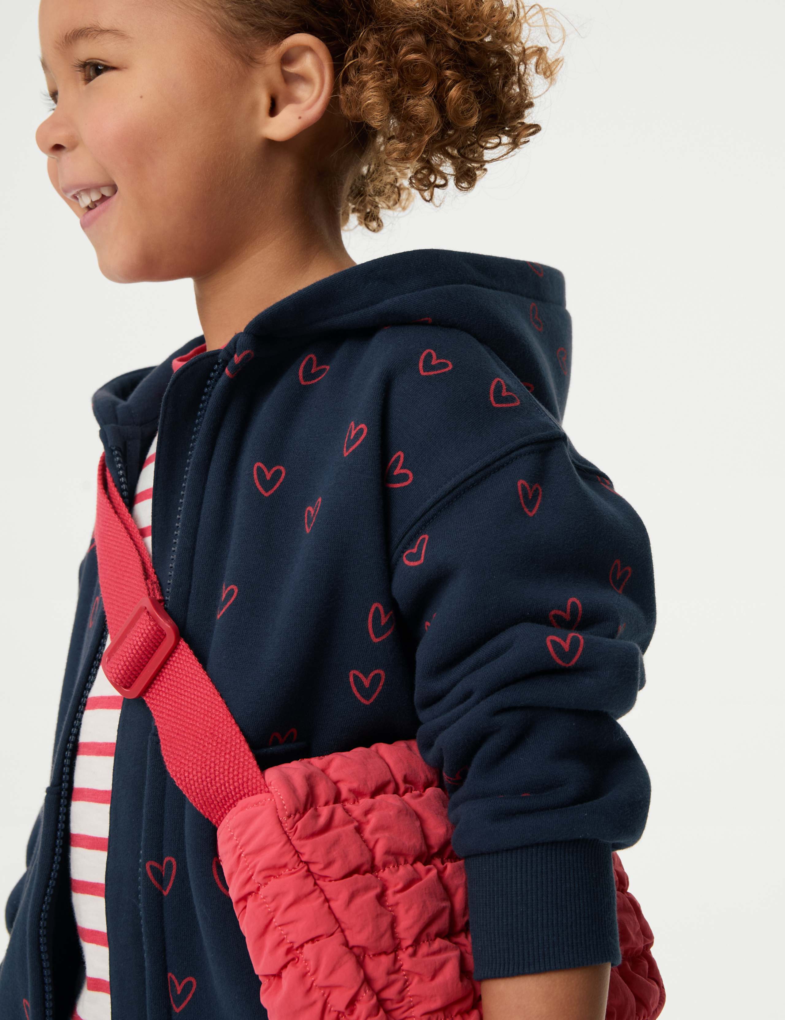 Cotton Rich Heart Print Hoodie (2-8 Yrs) 3 of 5