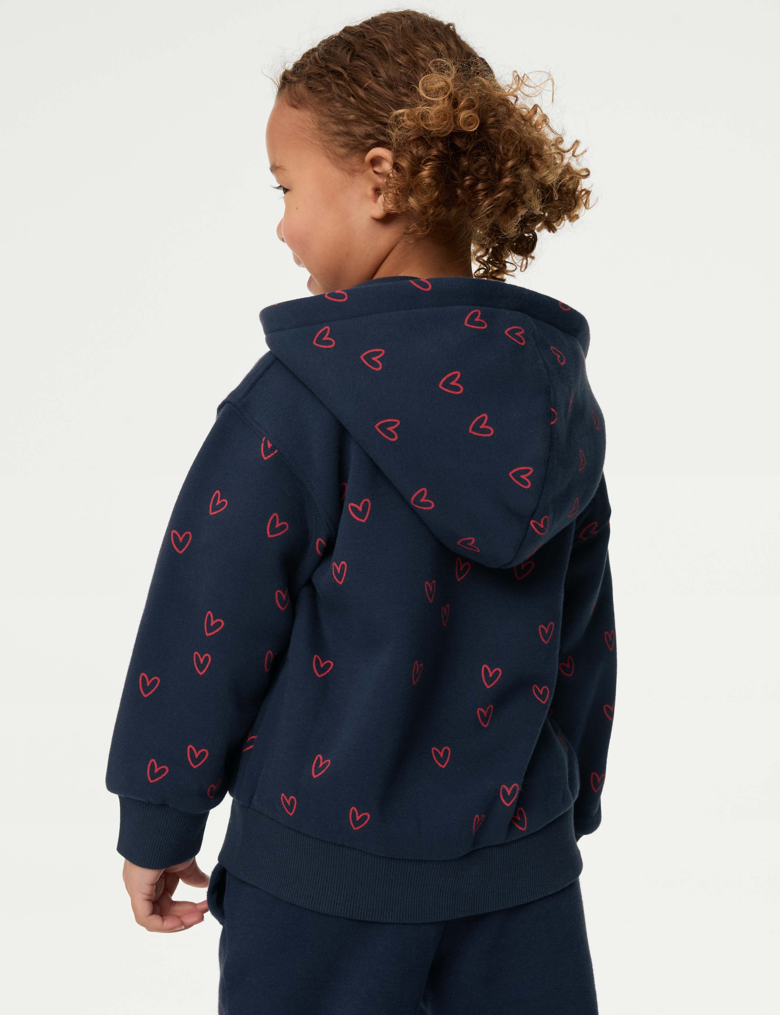 Cotton Rich Heart Print Hoodie (2-8 Yrs) 4 of 5