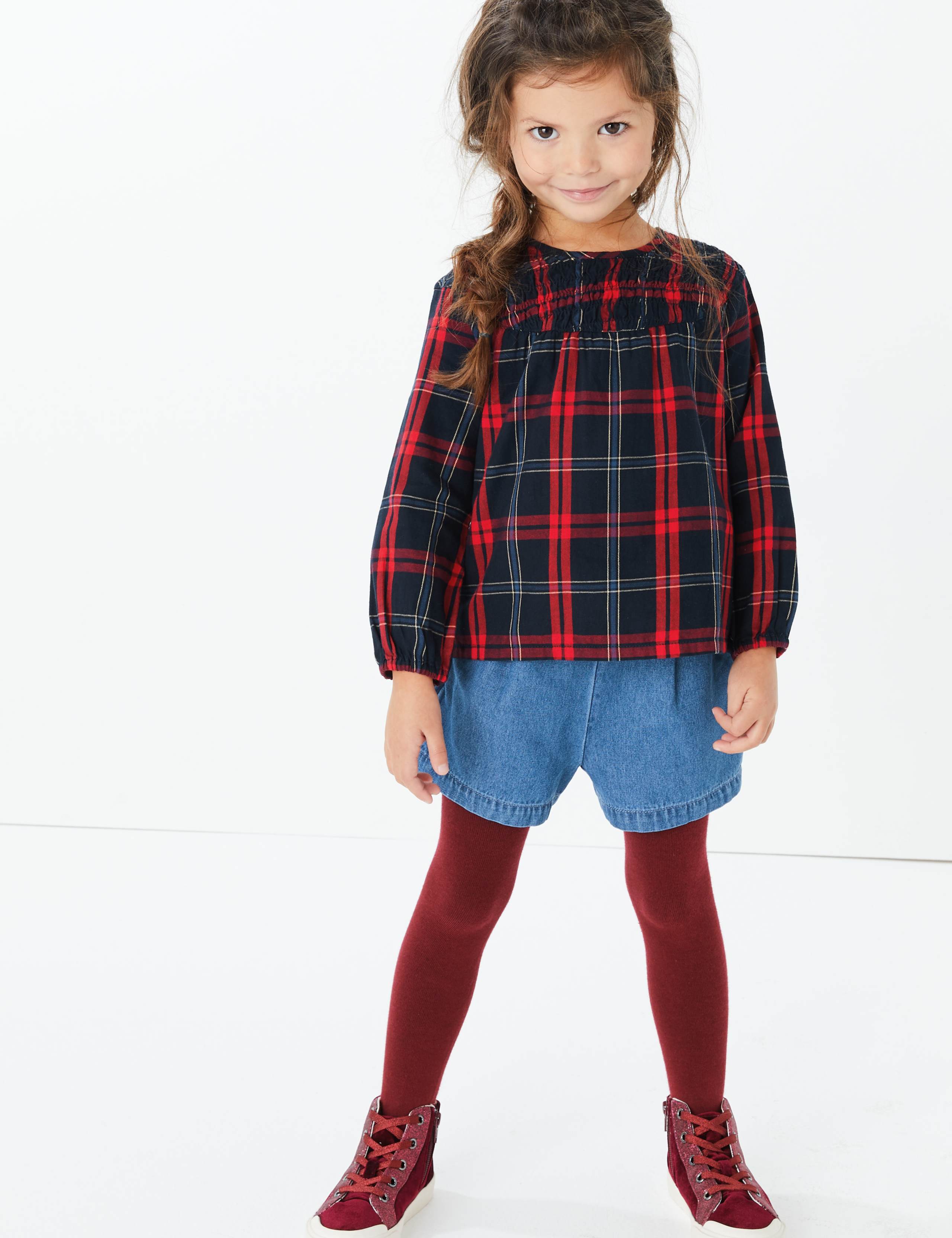 3 Piece Checked Top & Shorts with Tights Outfit 1 of 5