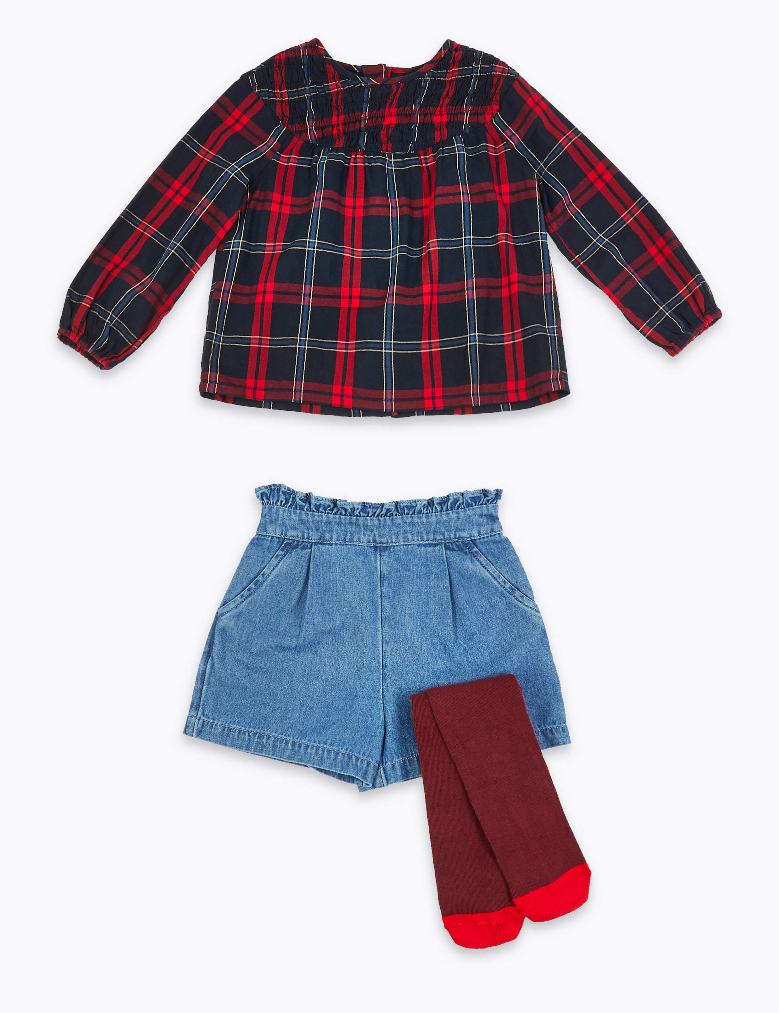 3 Piece Checked Top & Shorts with Tights Outfit 2 of 5