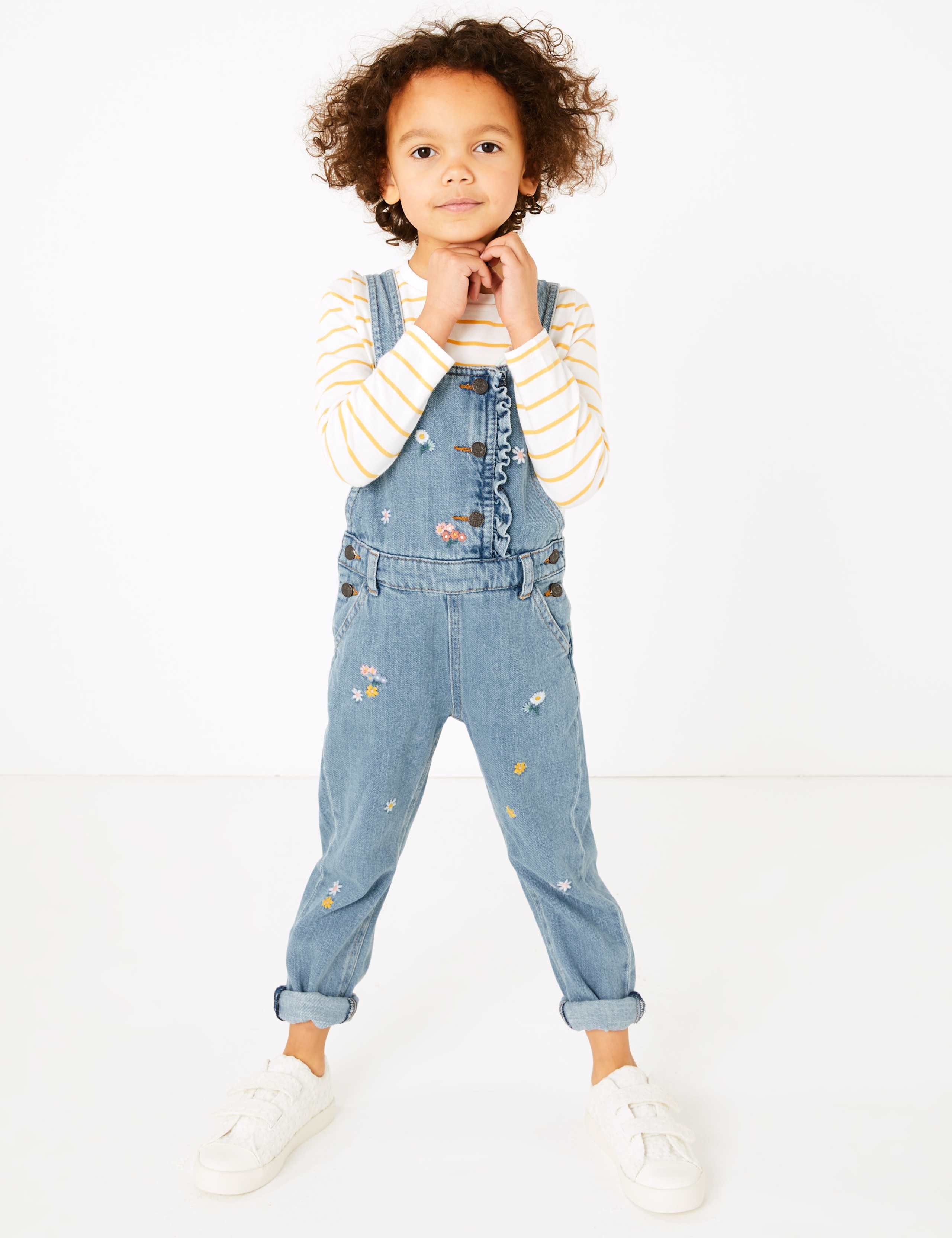 Denim Embroidered Flower Dungarees (2-7 Yrs) 1 of 4