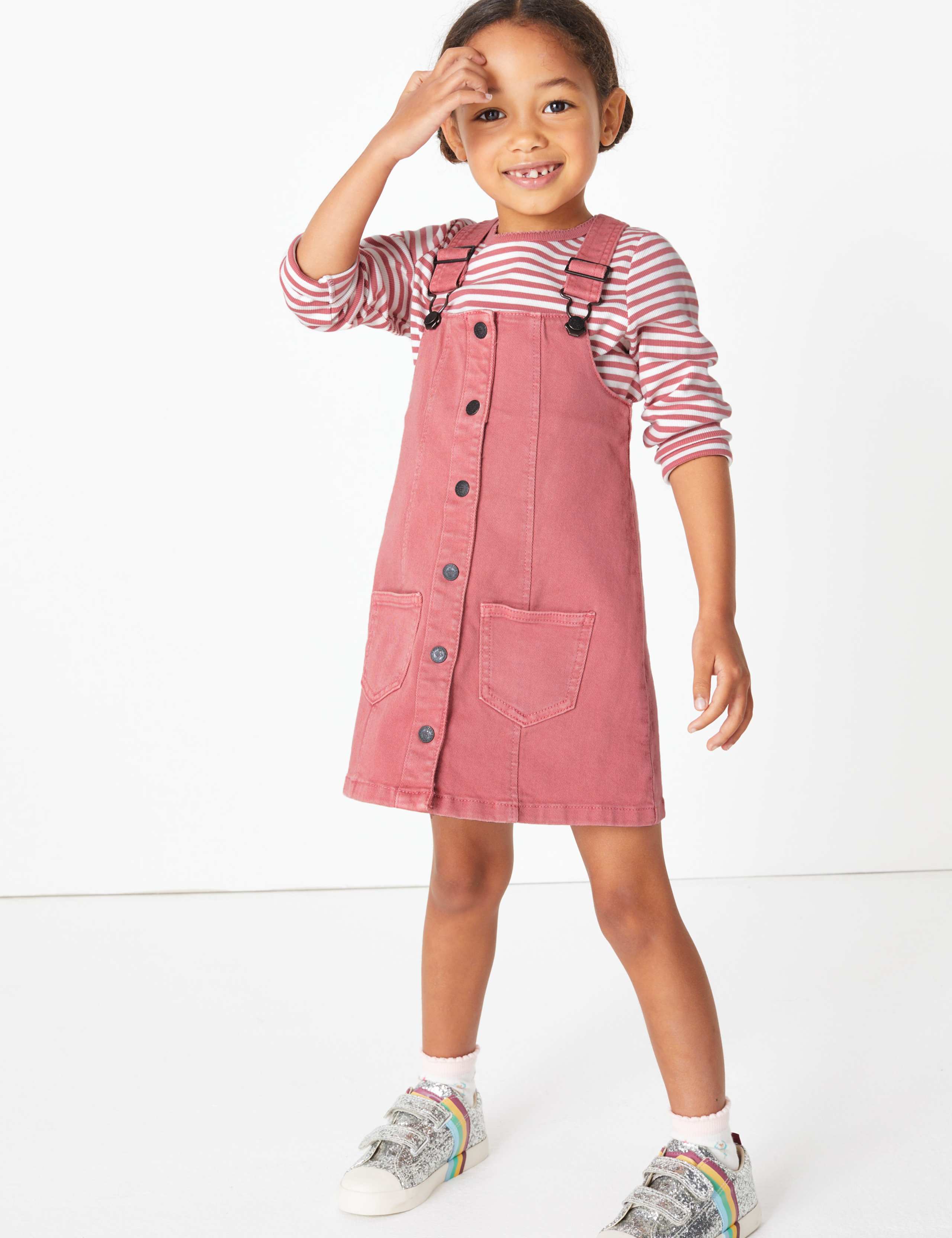 Denim Pinny & Striped Top Outfit (2-7 Years) 1 of 4