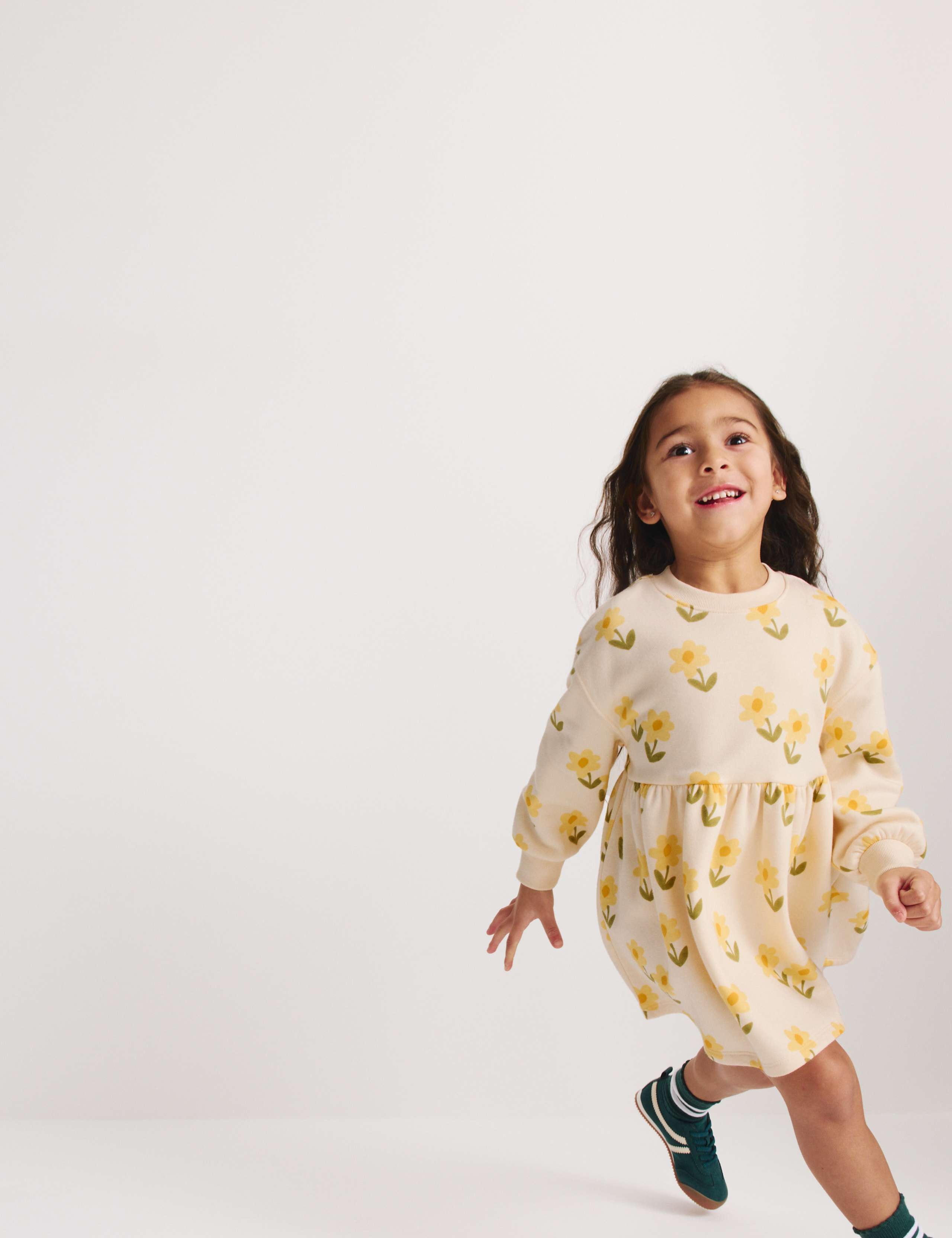 Cotton Rich Flower Print Sweatshirt Dress (2-8 Years) 1 of 6