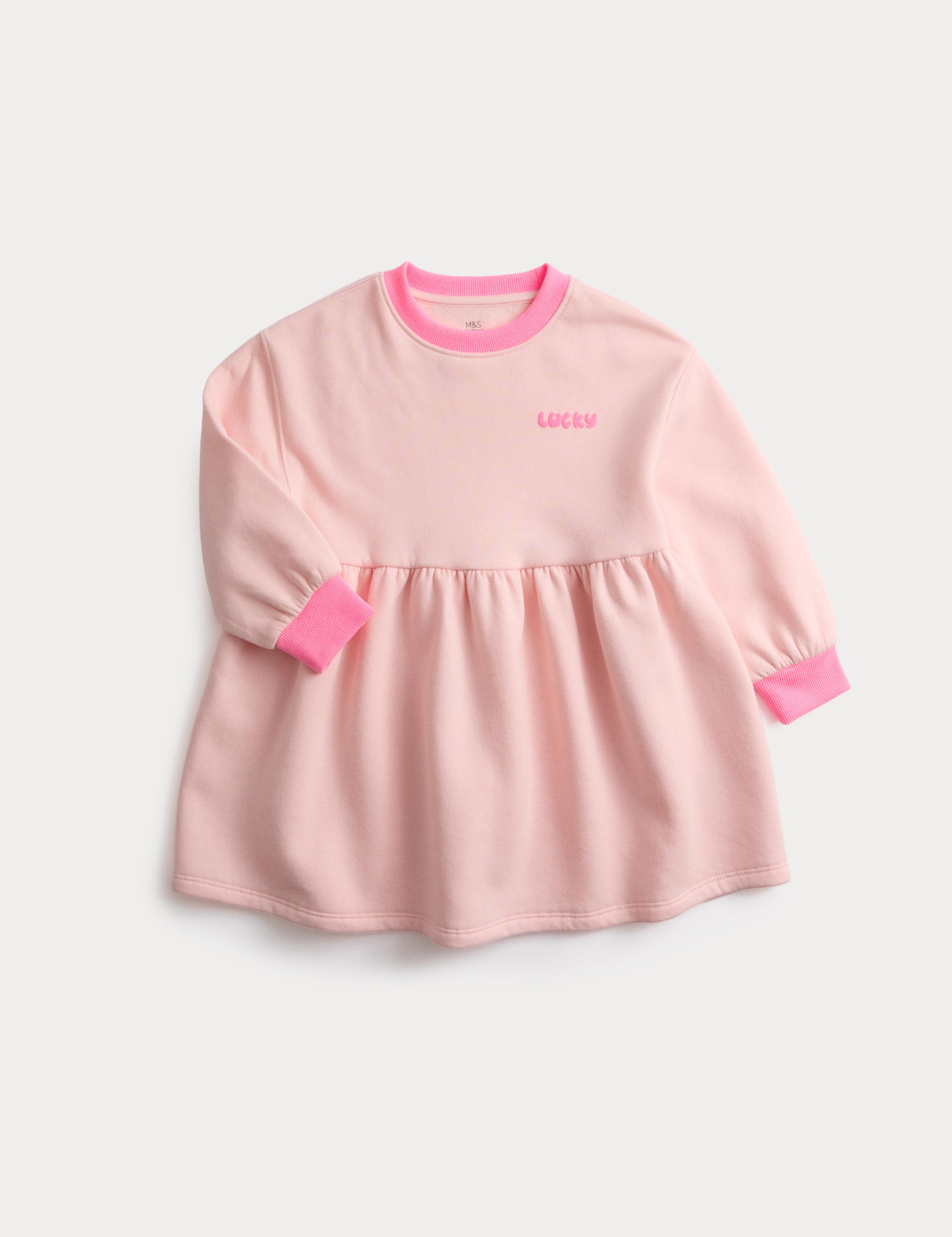 Cotton Rich Slogan Sweat Dress (2-8 Yrs) 2 of 6