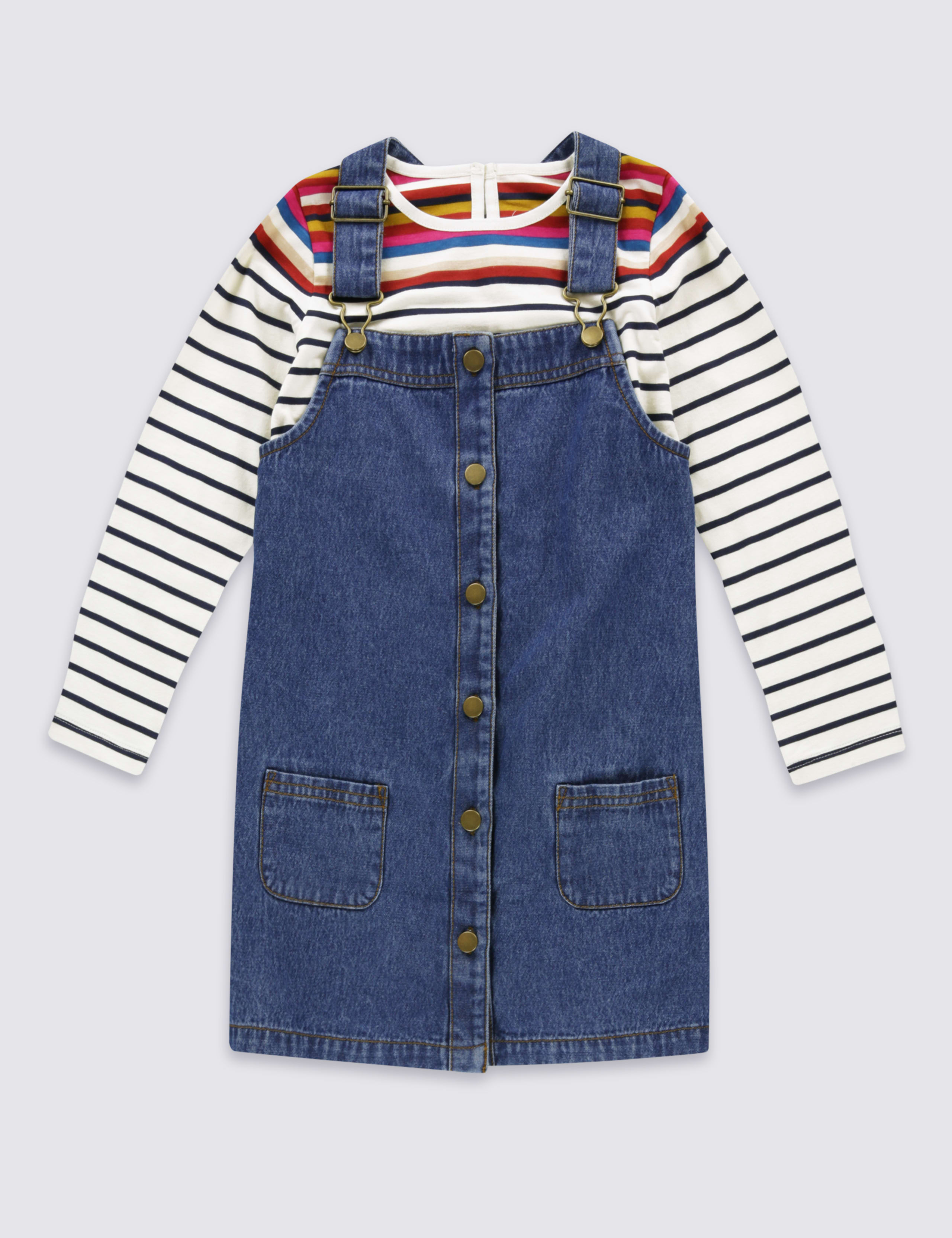 Pure Cotton Long Sleeve Pinny Dress (1-7 Years) | M&S